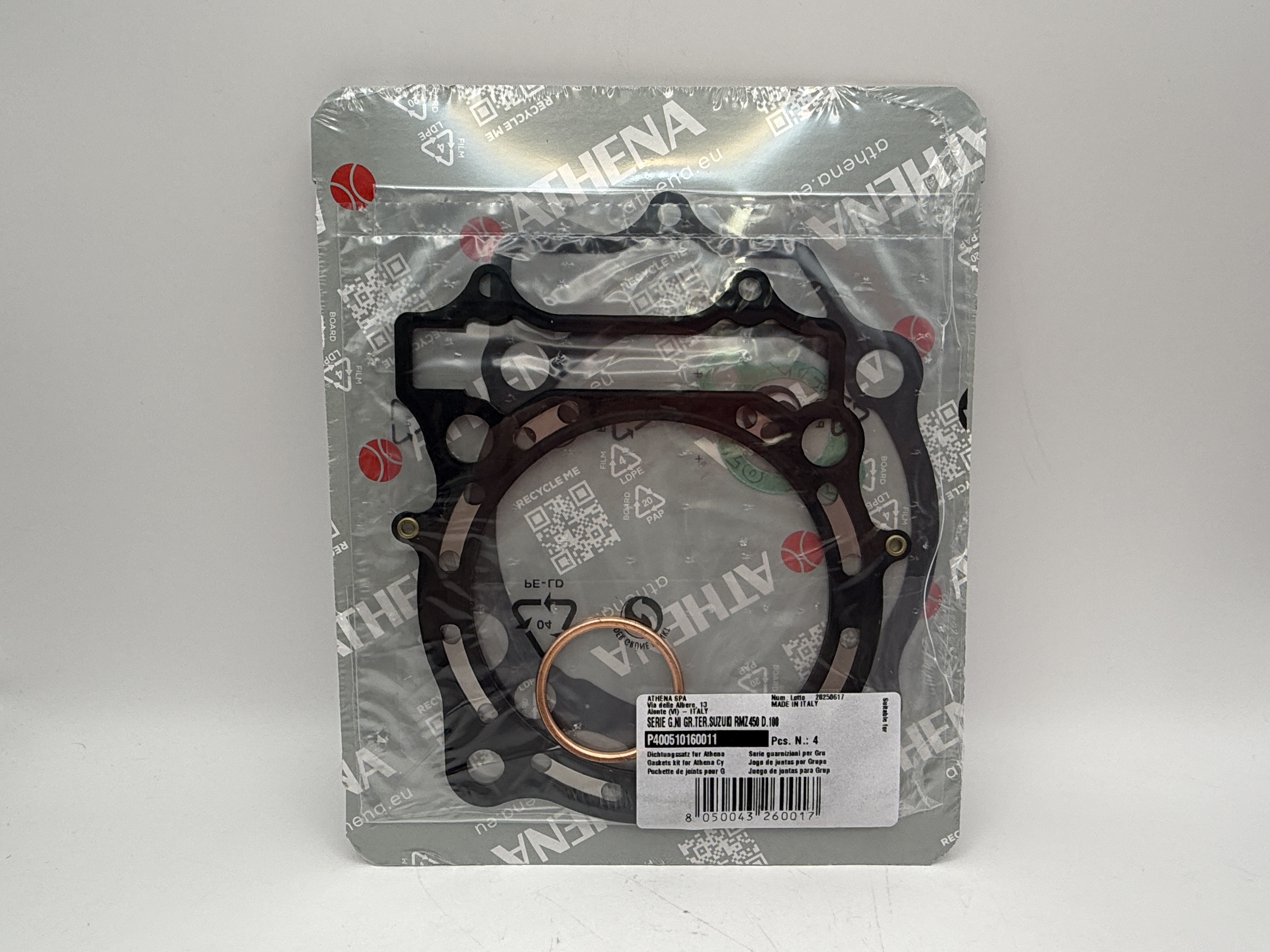 Athena Big Bore Top Gasket Set 100.00mm (+4.50mm) Suzuki RM-Z450 2007 (490cc) (Fits: 123671AO)