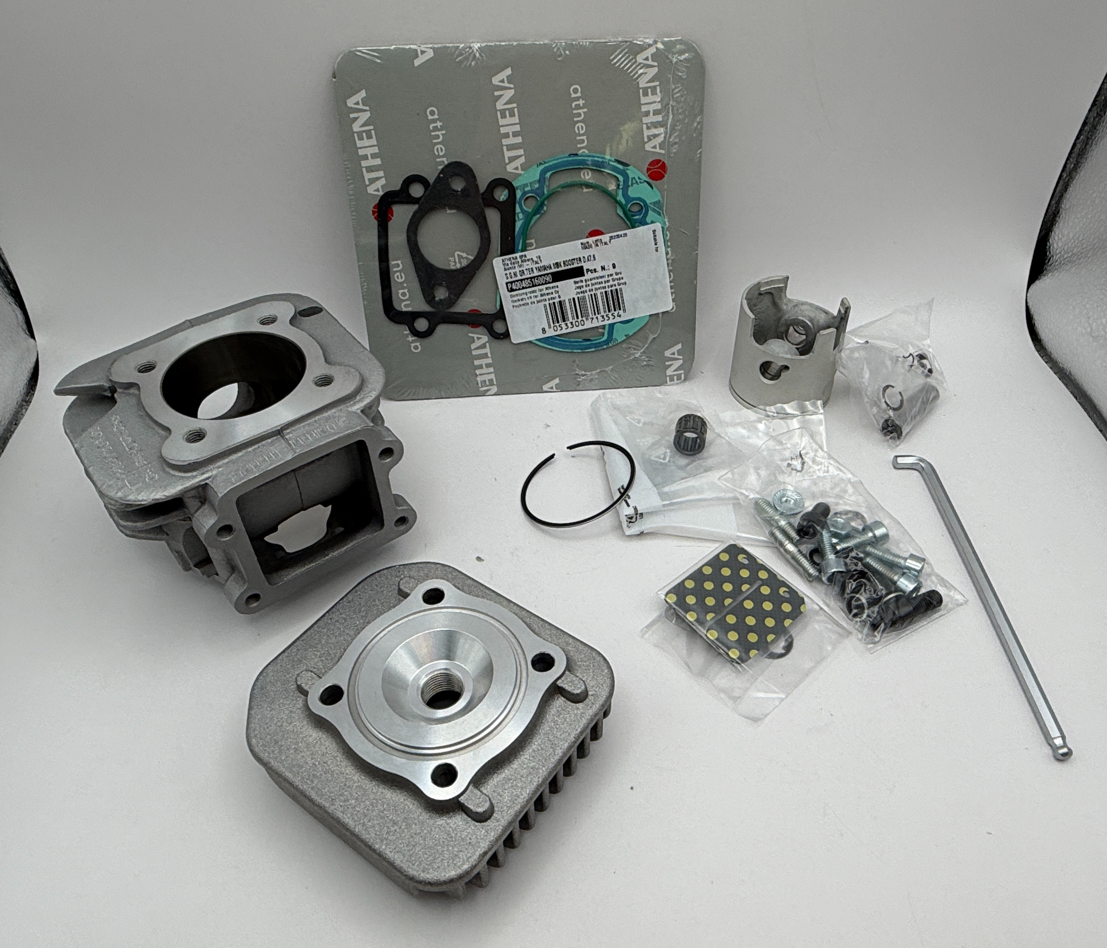 Athena Big Bore Cylinder Kit 47.60mm (+7.60mm) With Top Set, Piston, Head, Reeds Yamaha BW's 50 97-16, CW50 95-03, EW50 Slider 00-02, Aprilia SR50 1994, Amico 50 96-98, Italjet Models, LEM Models, MBK Models (70cc) (10mm Pin)