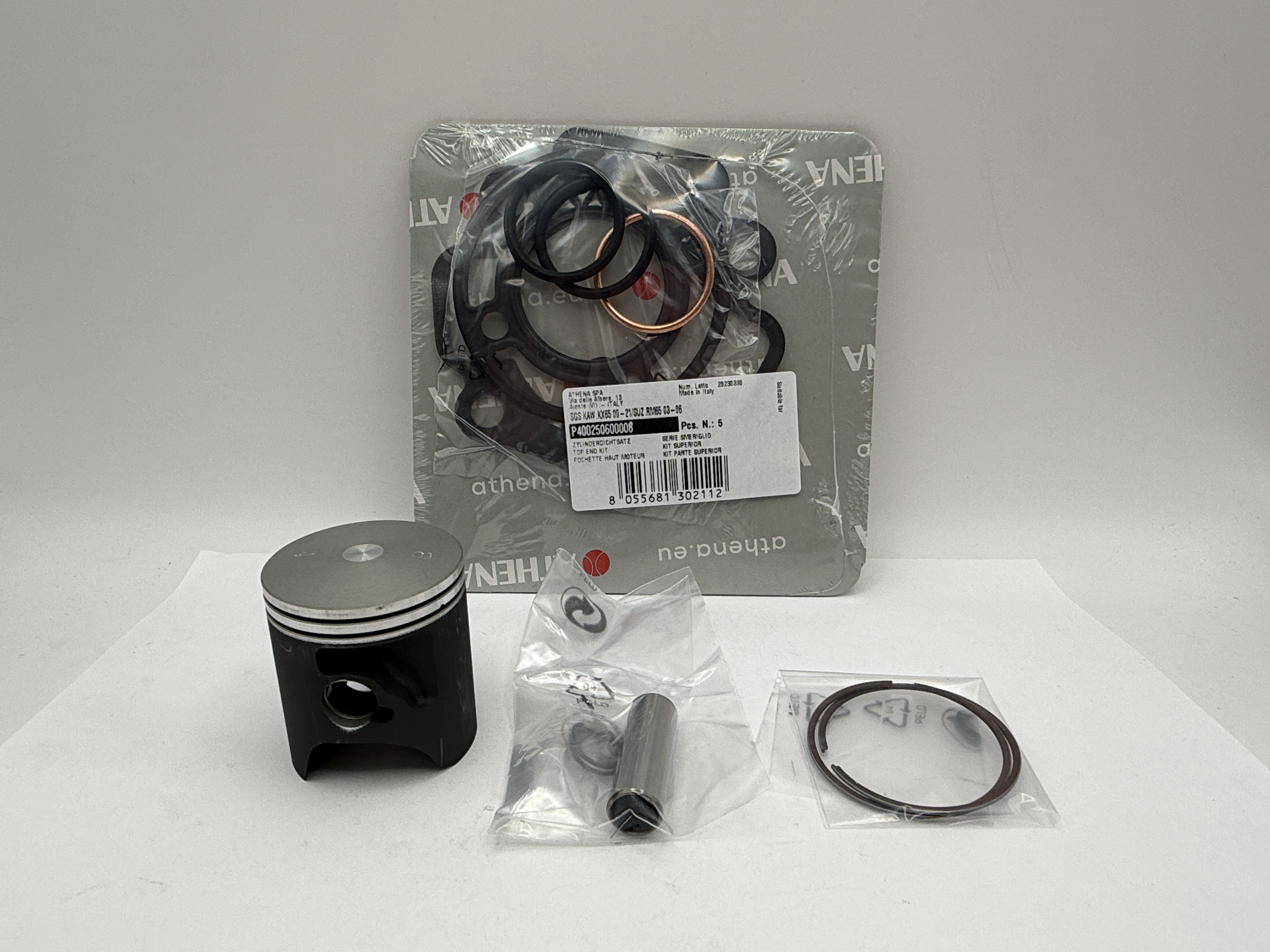 Athena Top End Rebuild Kit (Cast Lite Piston + Top Set + Small End) Kawasaki KX65 00-23 (44.46mm B Piston)