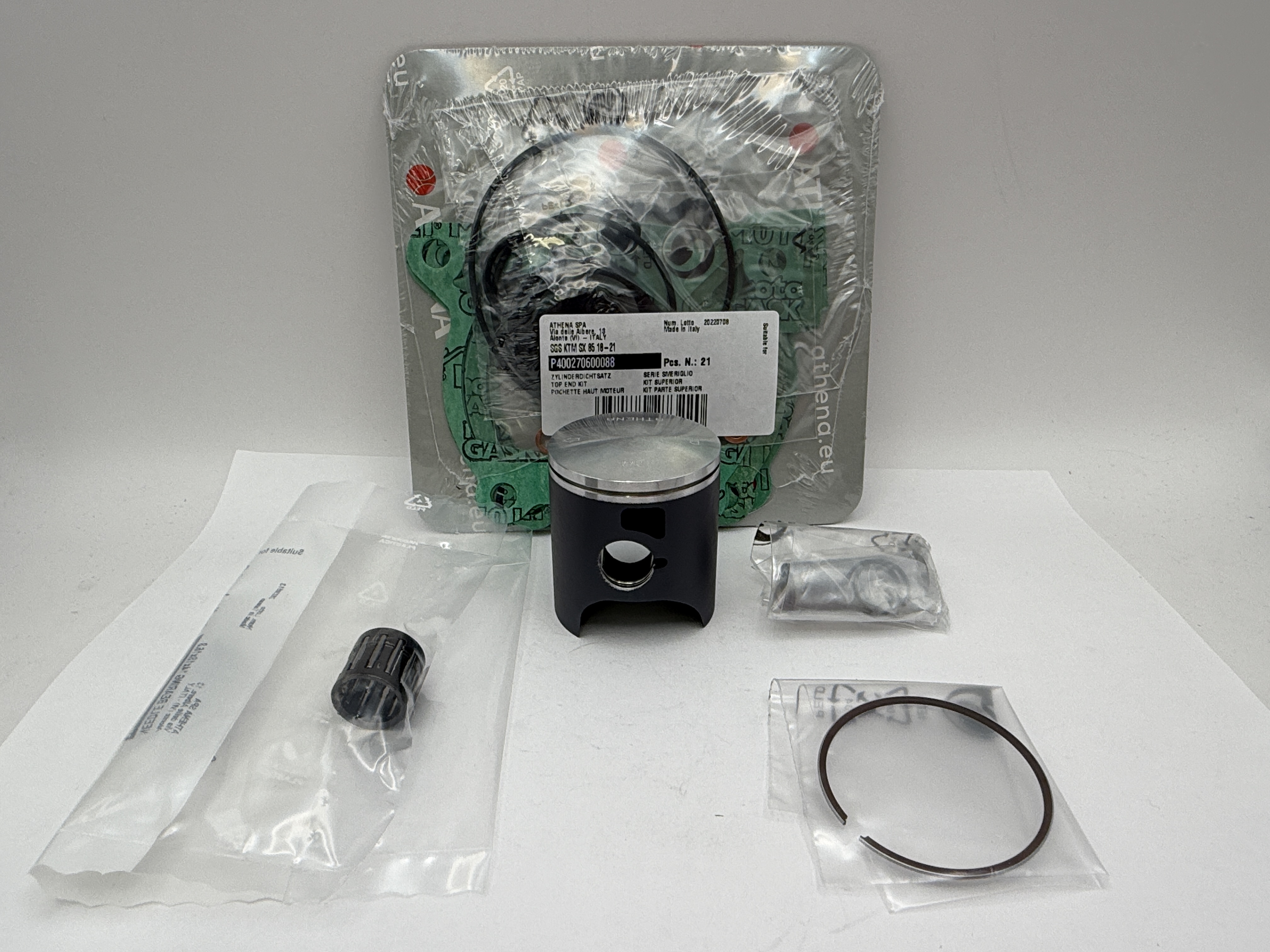 Athena Top End Rebuild Kit (Cast Lite Piston + Top Set + Small End) KTM 85 SX 18-24, Husqvarna TC85 18-24, Gas Gas MC85 21-24 (46.95mm B Piston)