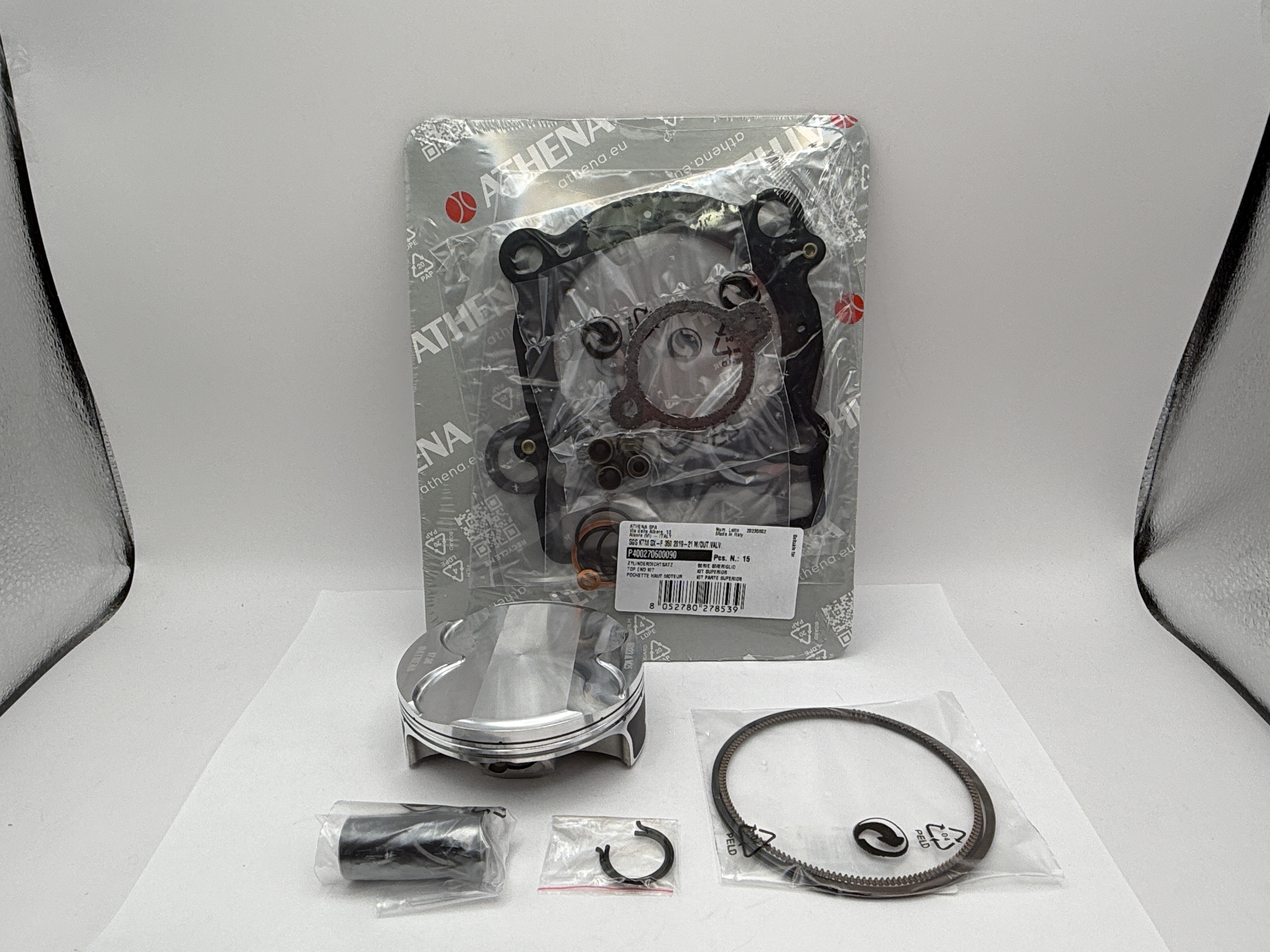 Athena Top End Rebuild Kit (Forged Piston + Top Set) KTM 350 SX-F 19-22, 350 EXC-F 20-23, 350 XC-F 19-22, Husqvarna FC350 19-22, FE350 20-23, FX350 19-22, Gas Gas EC-F350 21-23, EX-F350 21-23 (87.96mm B Piston)