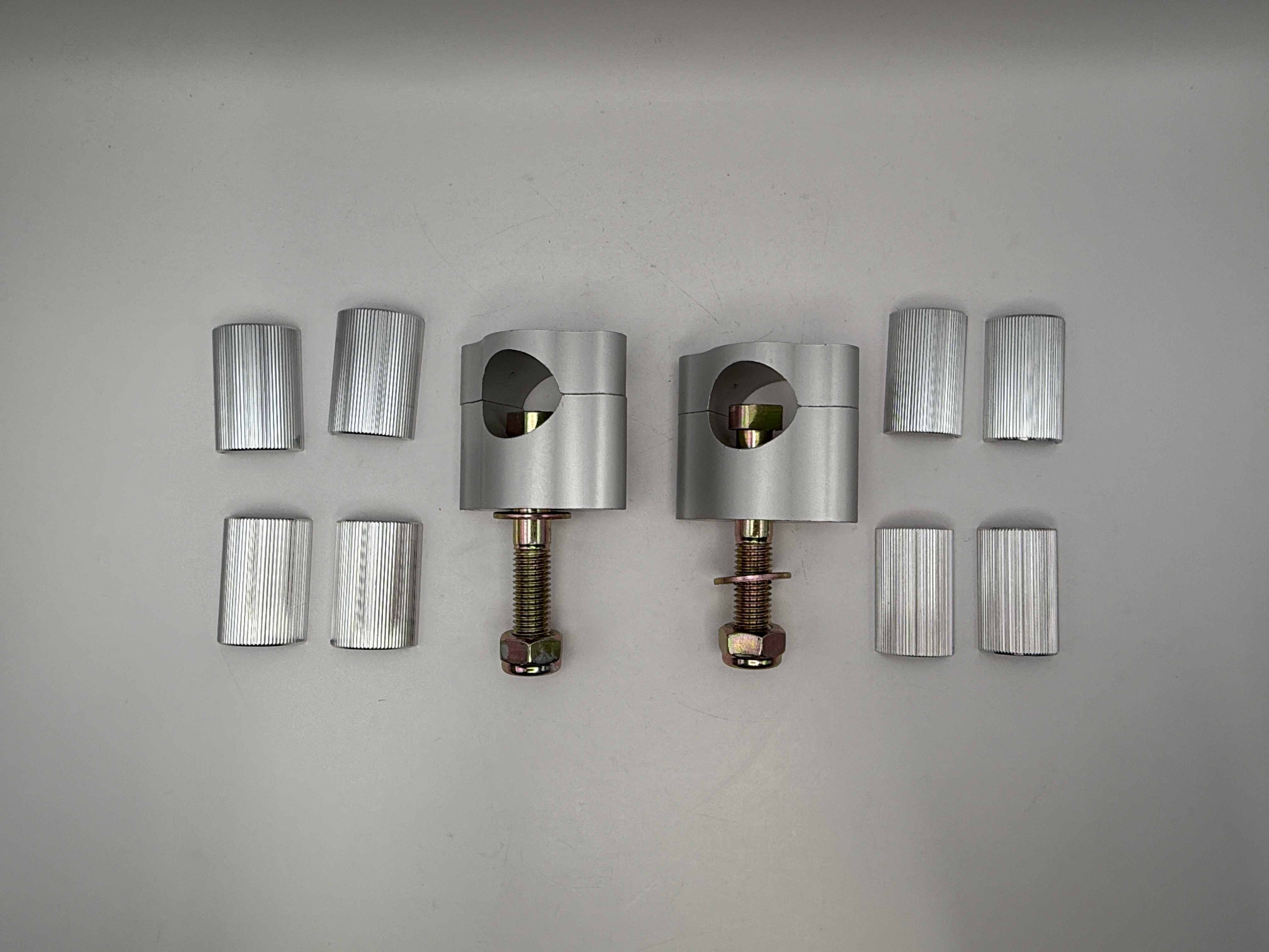 Hendler Handlebar 1 Bolt Clamps Silver Complete with Spacers 7/8'' & 1'' Handlebars