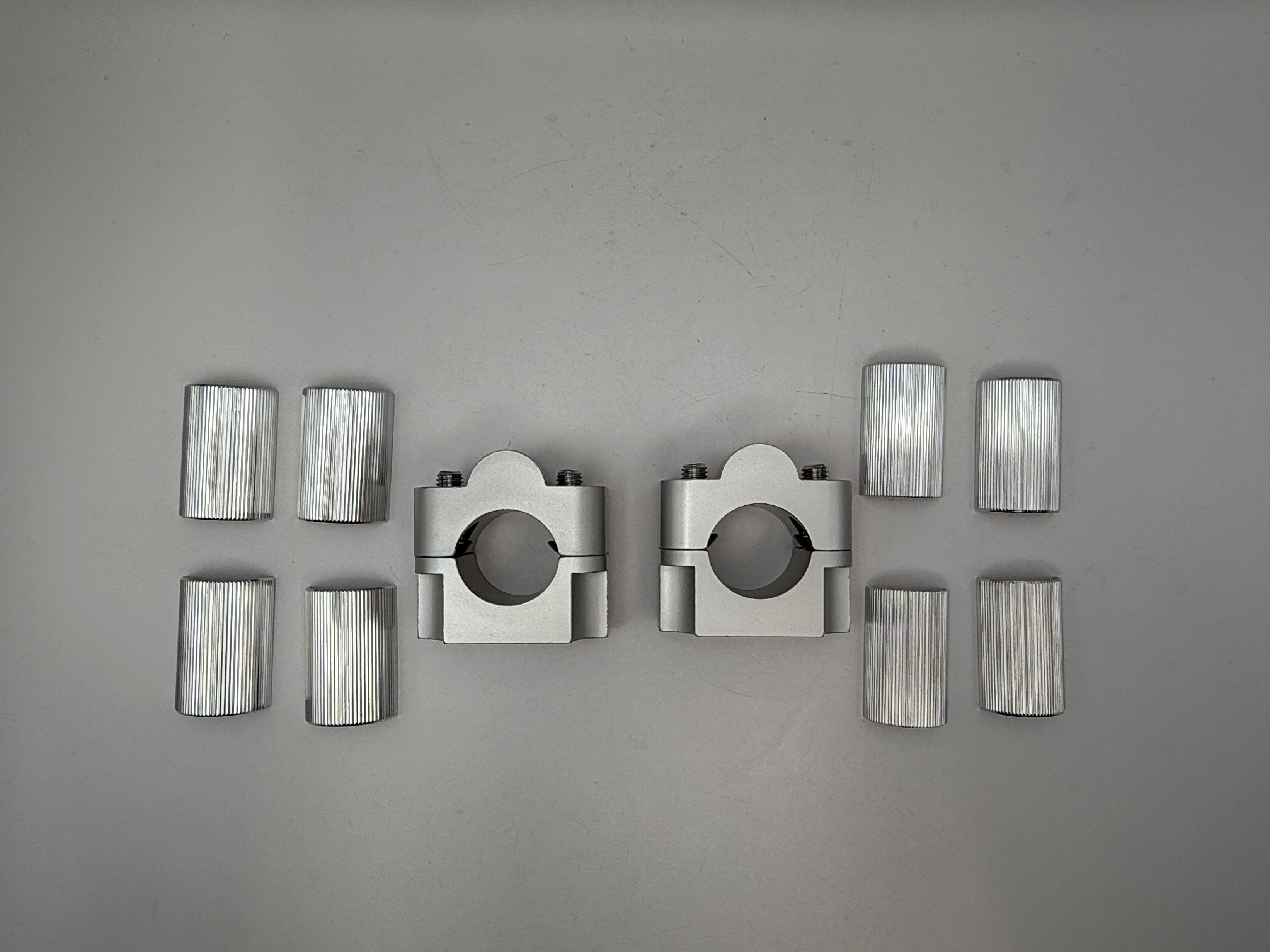 Hendler Handlebar 2 Bolt Clamps Silver Complete with Spacers 7/8'' & 1'' Handlebars