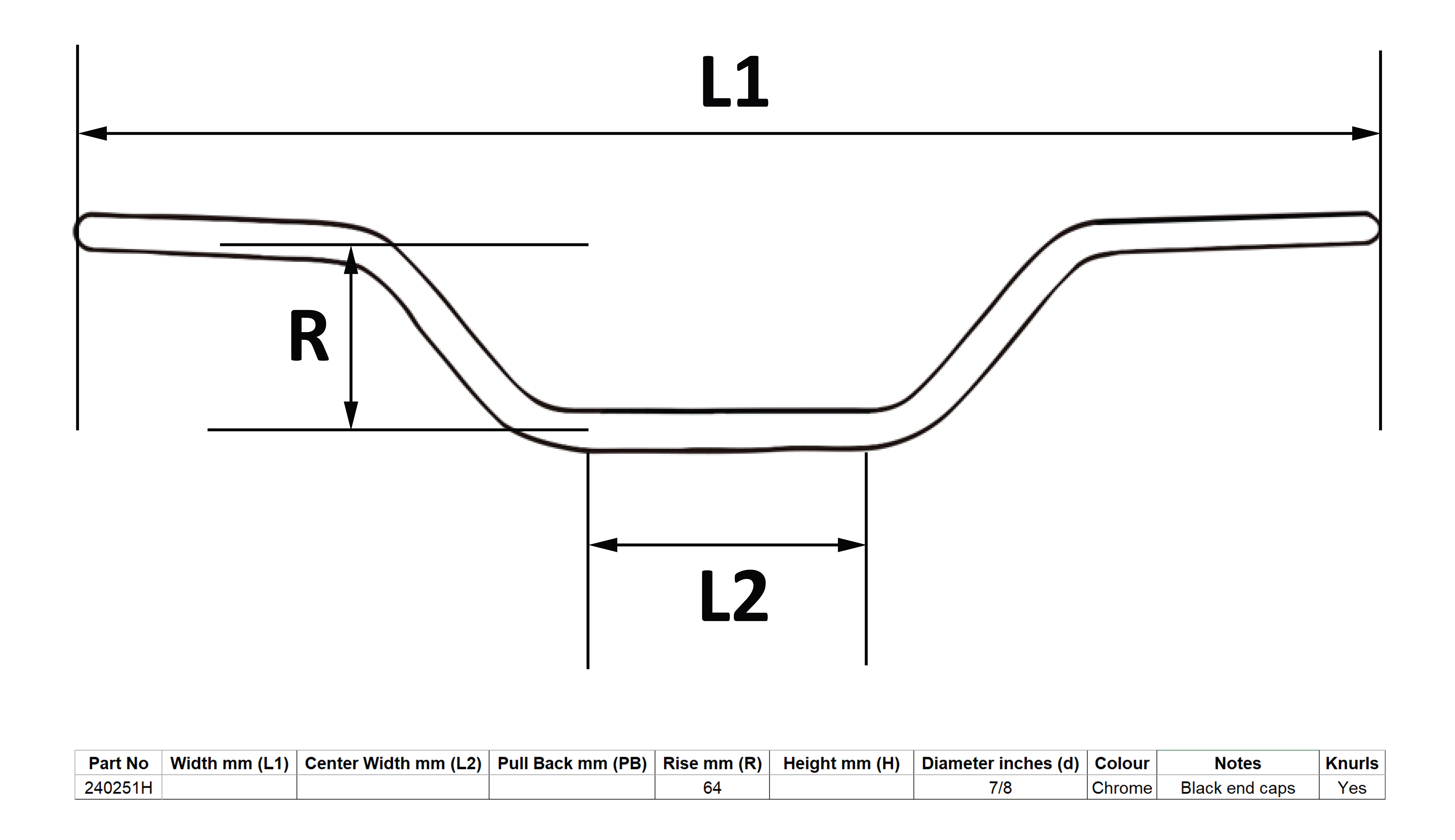 Hendler Handlebar 7/8'' Chrome 2.50'' Rise Honda CB750K 69-76