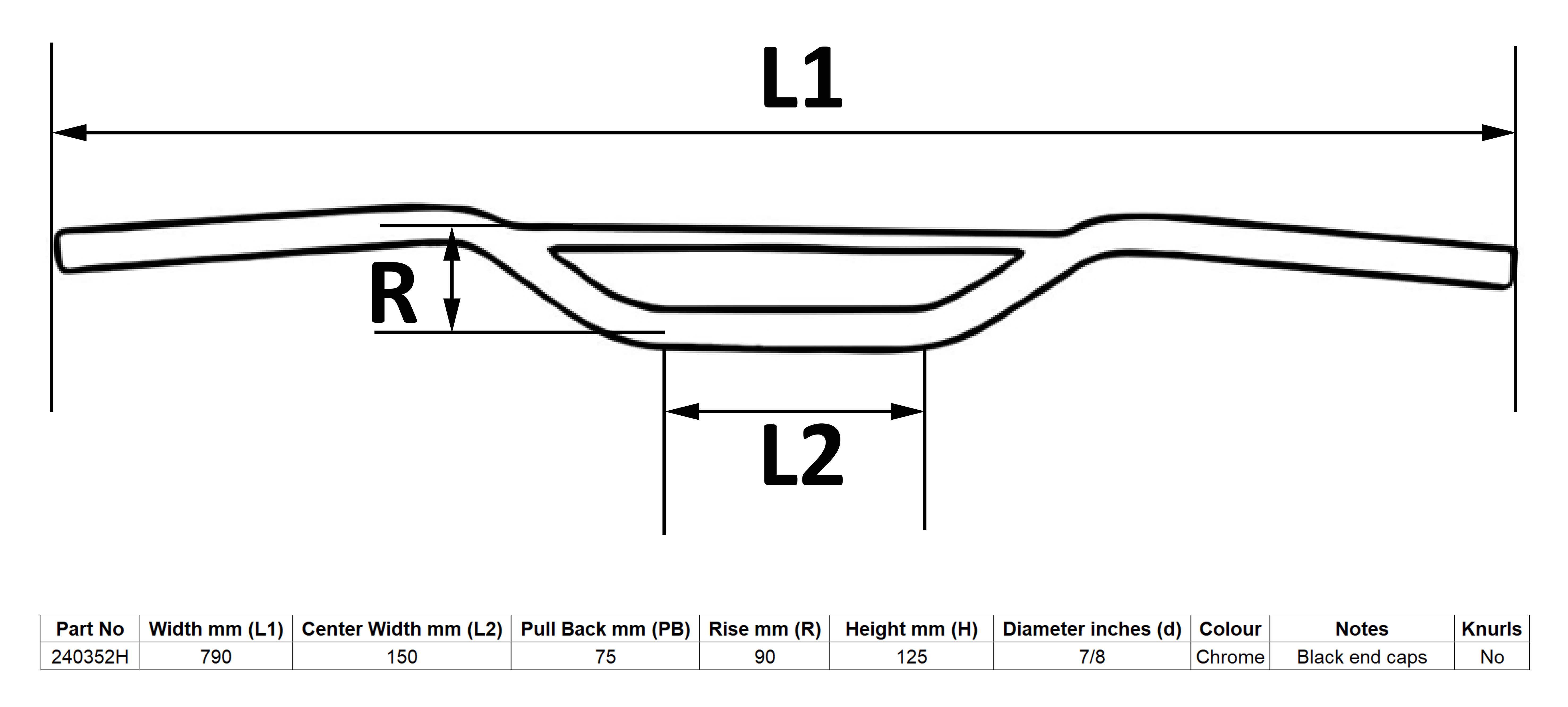 Hendler Handlebar 7/8'' Chrome Trail 3.50'' Rise