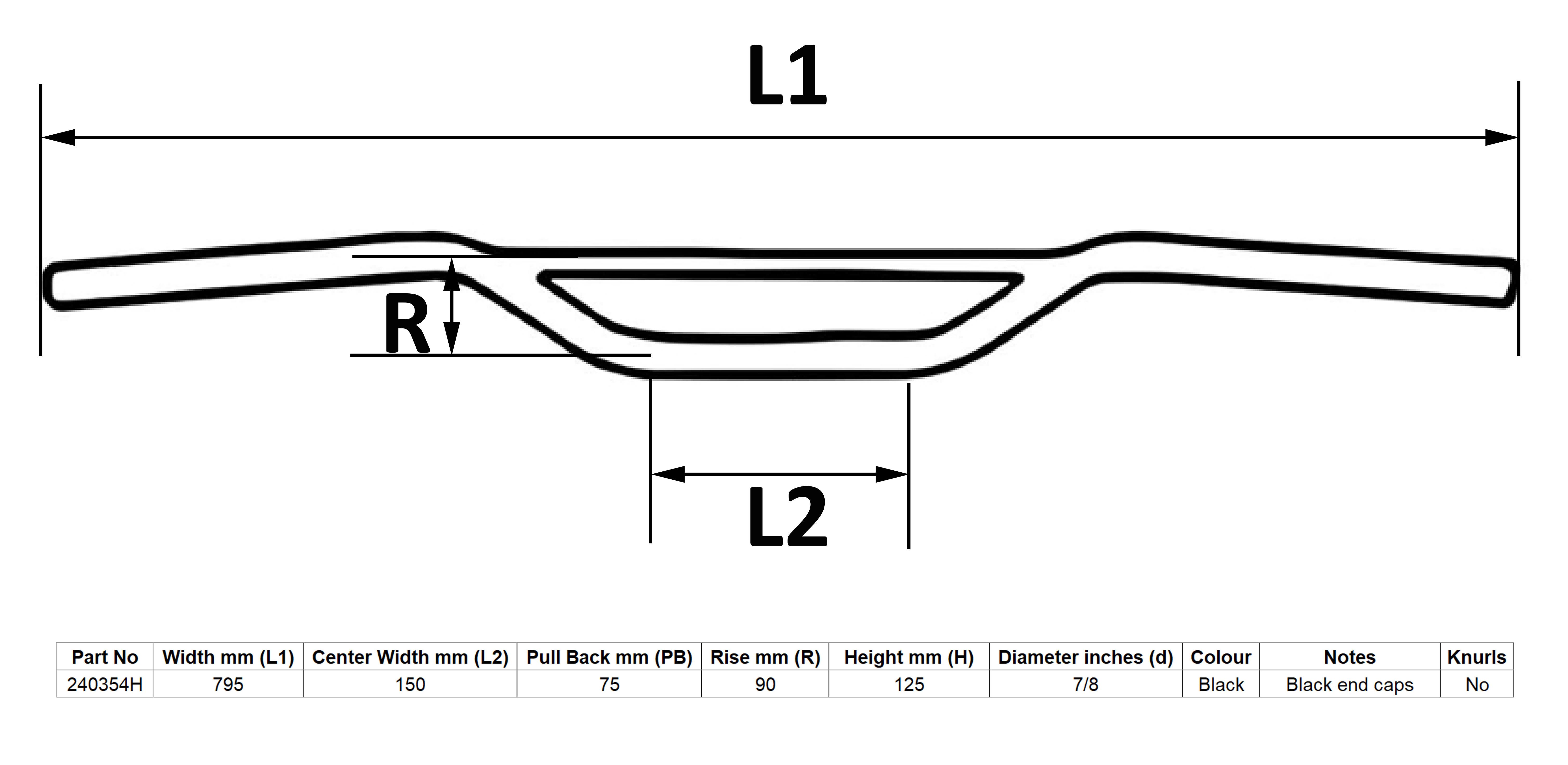 Hendler Handlebar 7/8'' Black Trail 3.50'' Rise