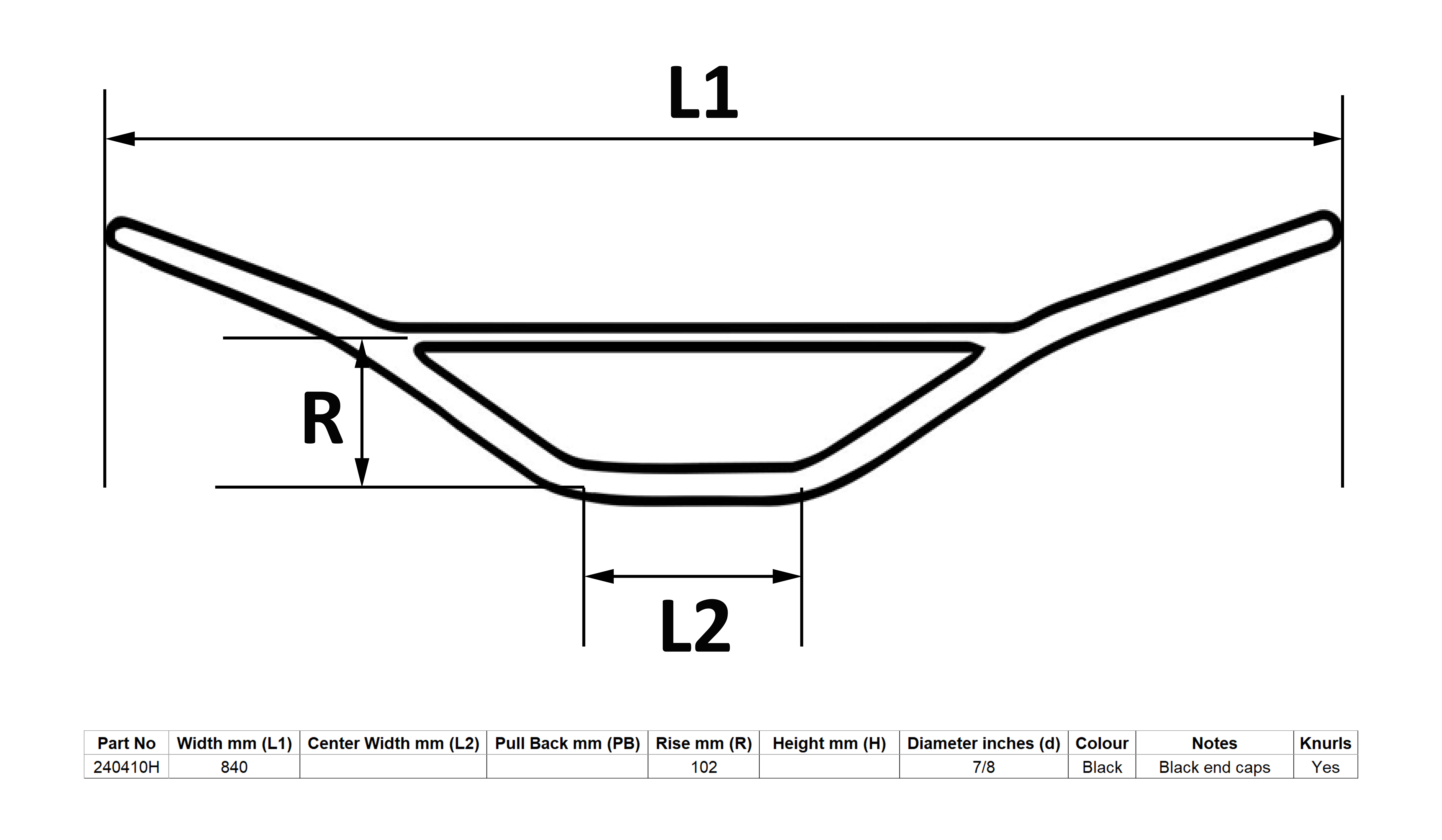 Hendler Handlebar 7/8'' Black Trail 4'' Rise Yamaha XT500 33'' Long