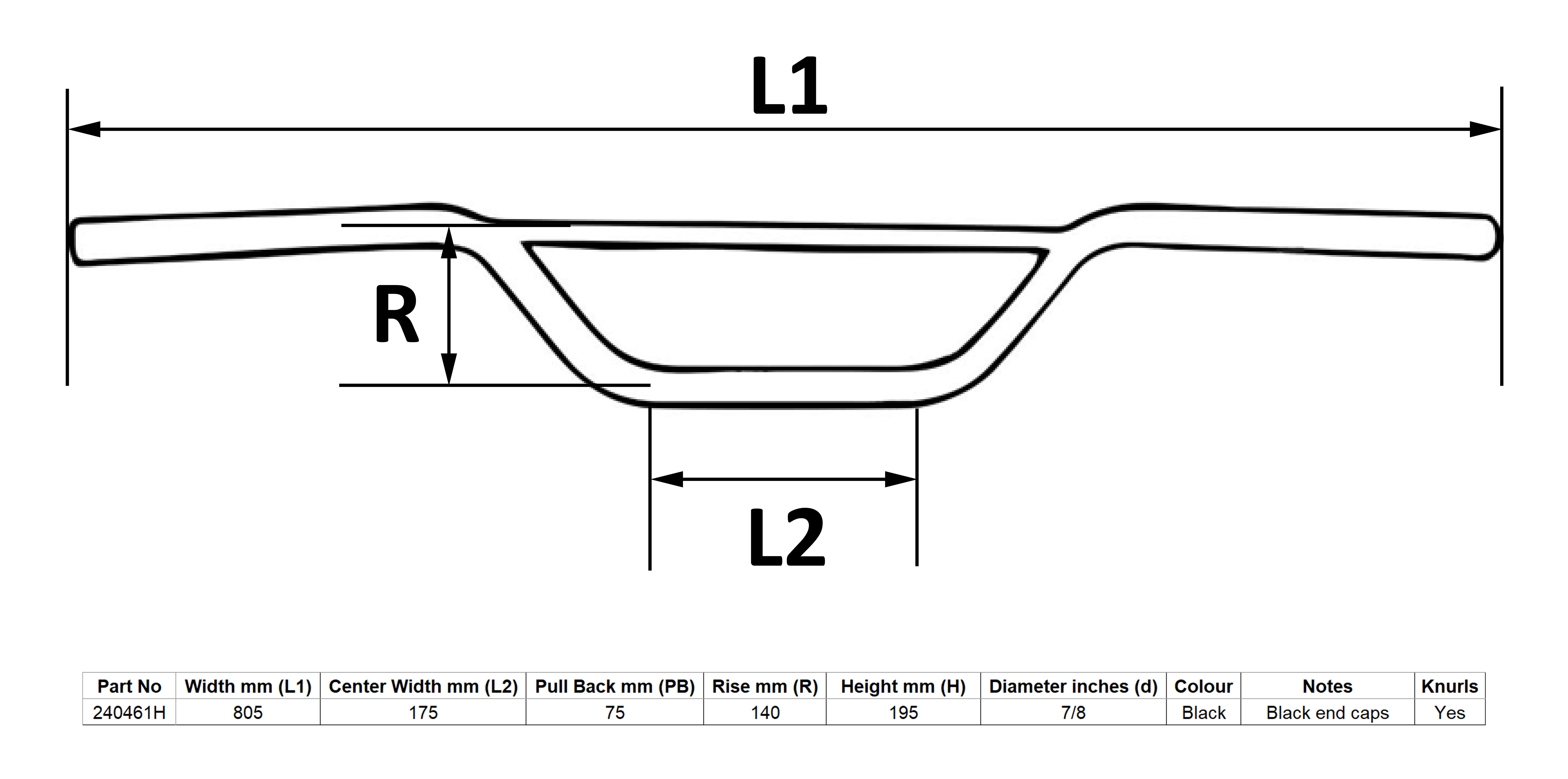 Hendler Handlebar 7/8'' Black Trail 4.50'' Rise