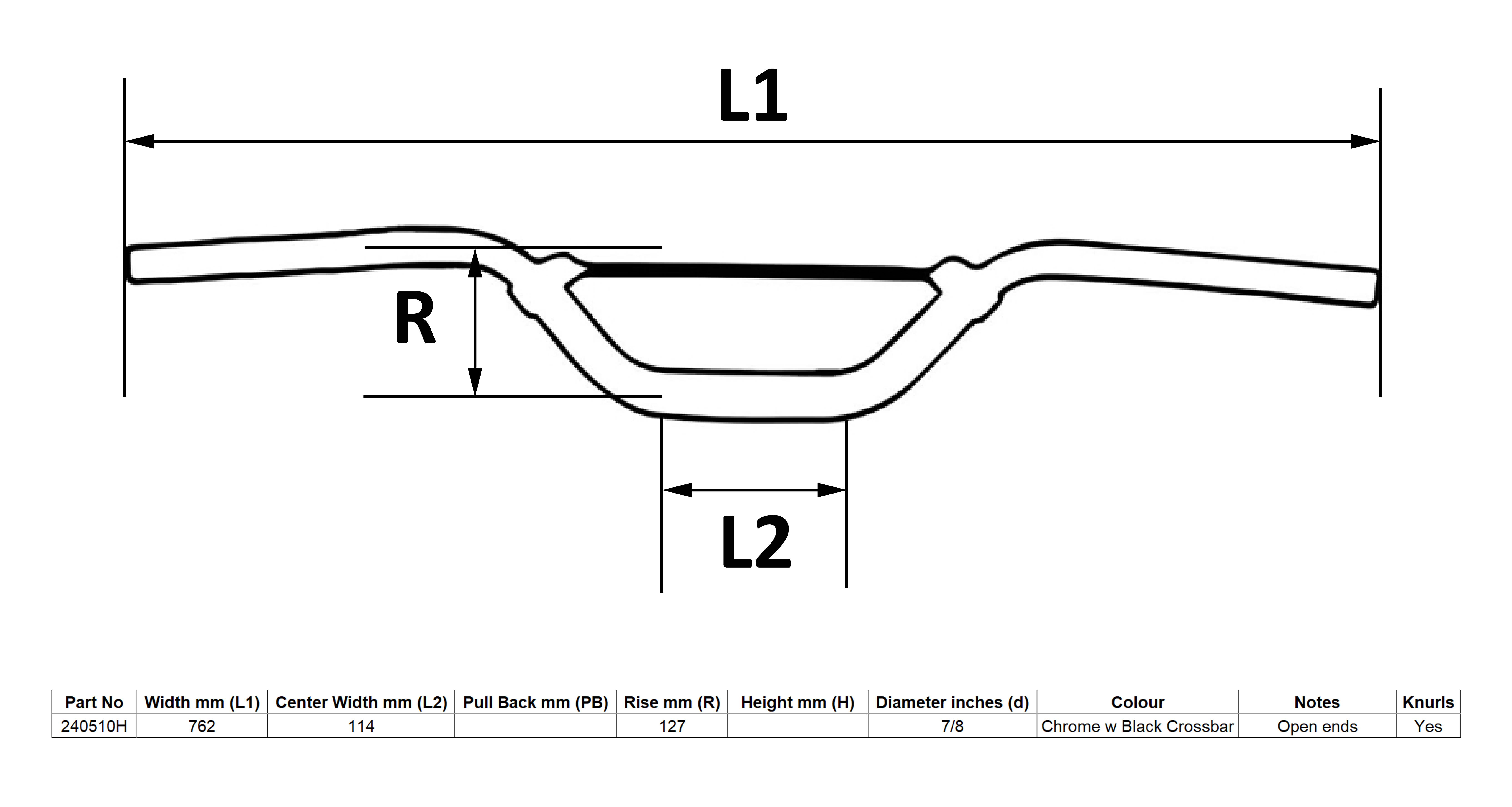 Hendler Handlebar 7/8'' Aluminium Silver 5'' Rise With Brace for Pit Bikes 31'' Long
