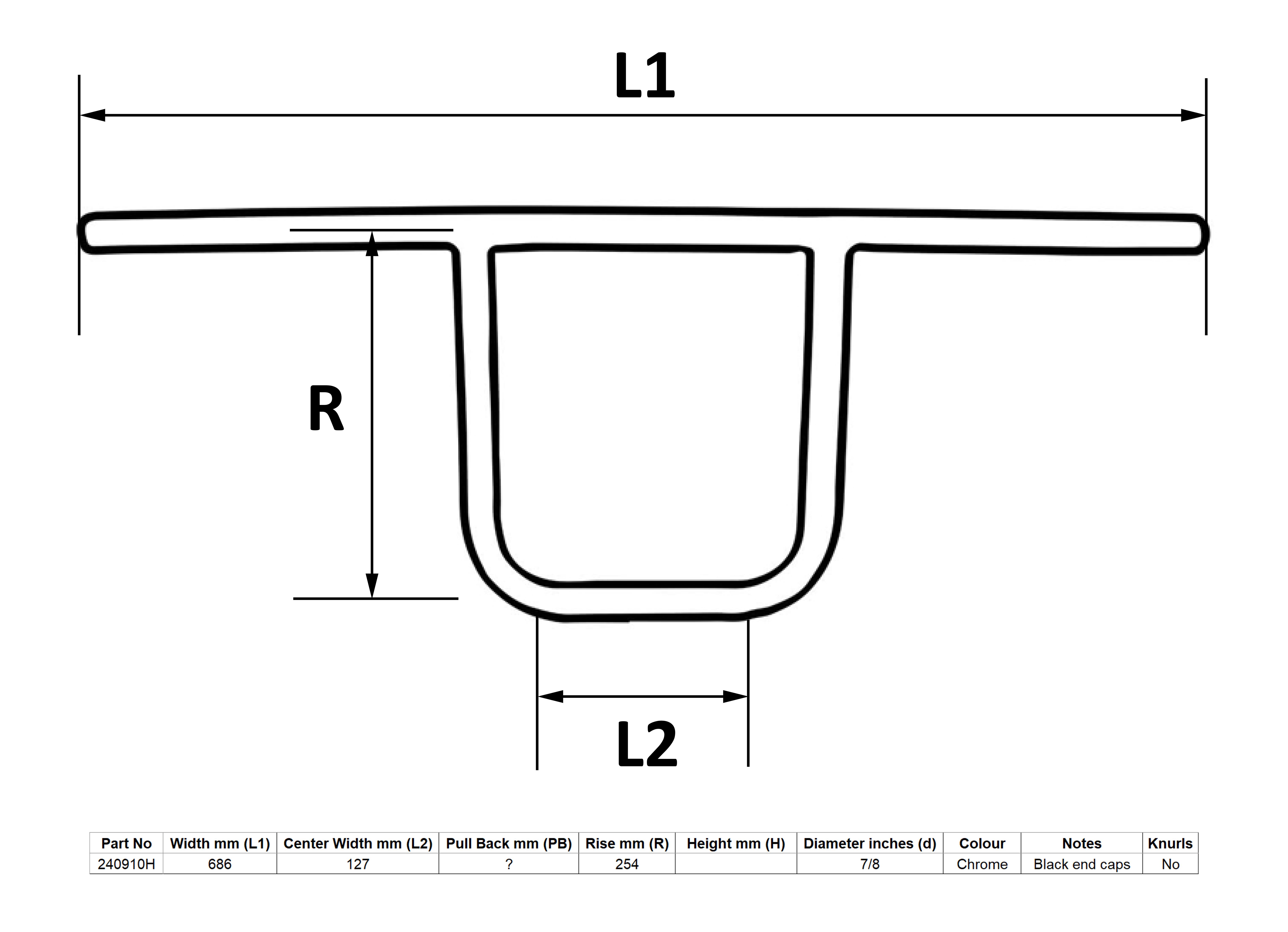 Hendler Handlebar 7/8'' T-Bar Universal 10'' Rise With Rake Pull Back