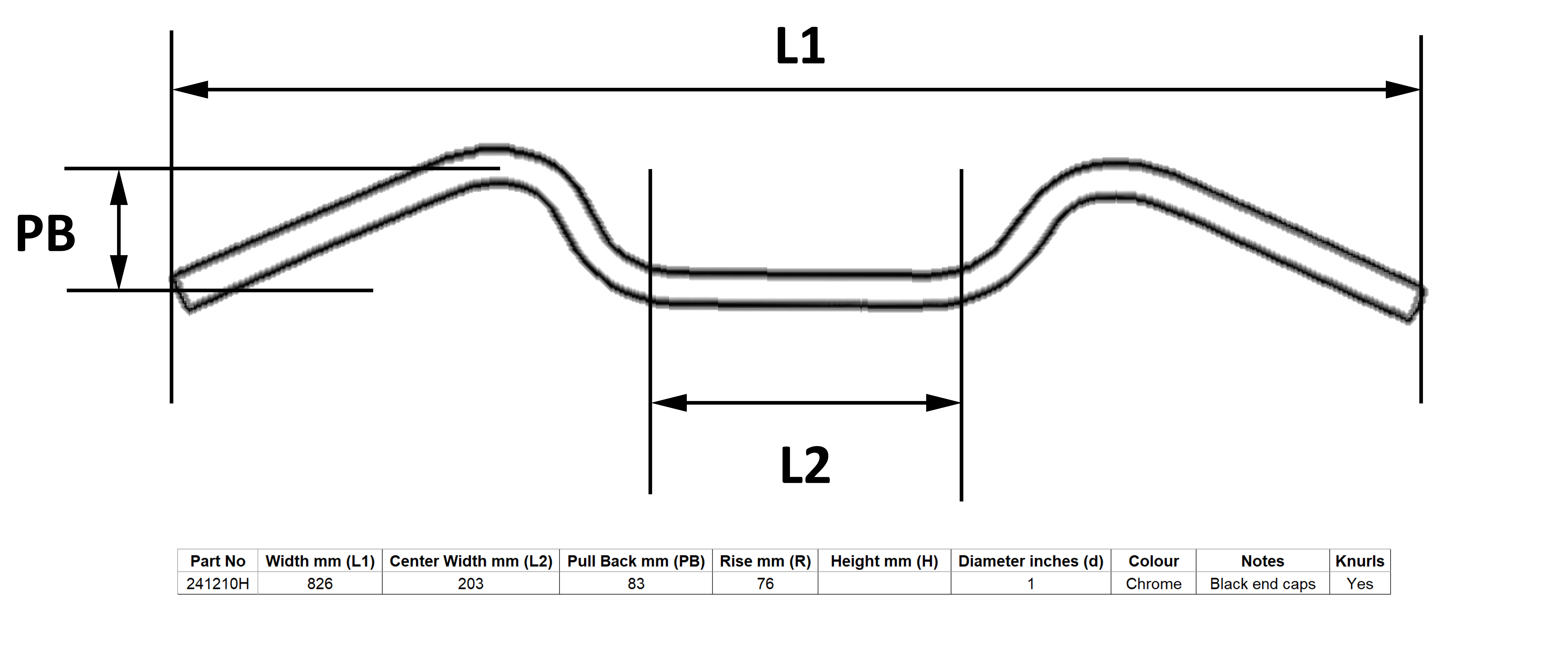 Hendler Handlebar 1'' Chrome Glide 2'' Rise Without Dimples