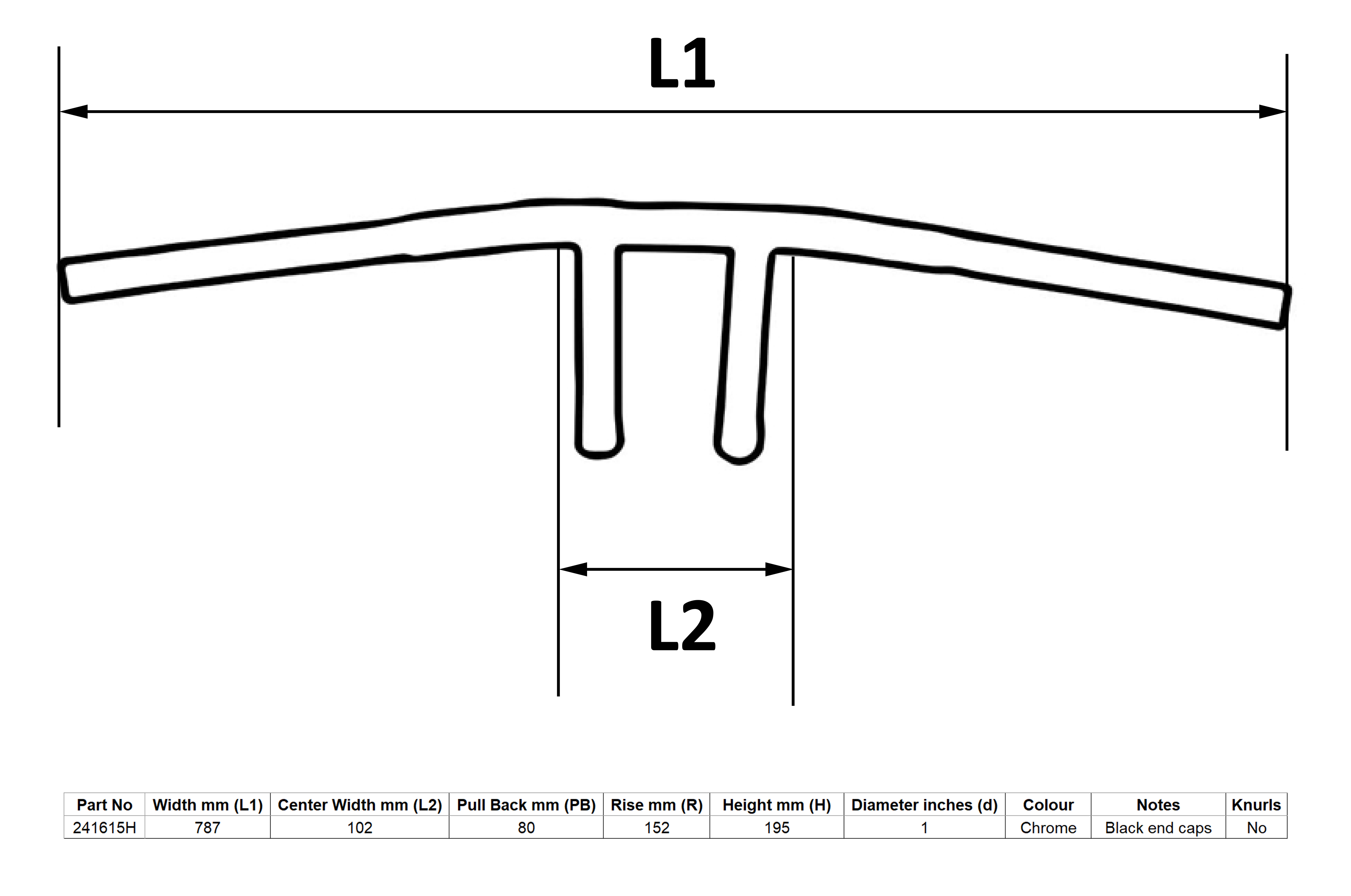 Hendler Handlebar 1'' Chrome Honda VT1100, VT750, Yamaha XVS650, XVS1100, VX1600