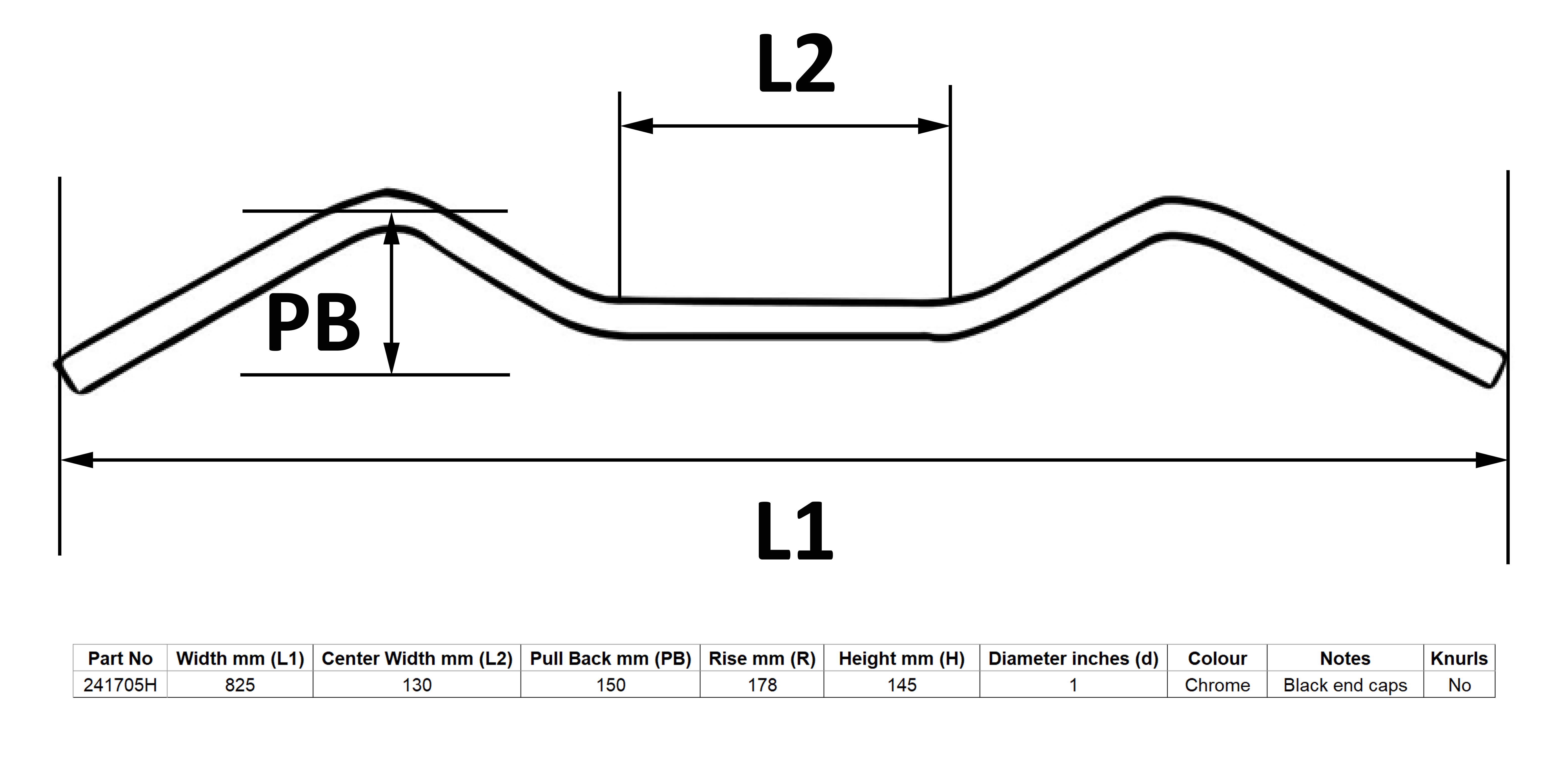 Hendler Handlebar 1'' Chrome 7'' Rise Without Dimples