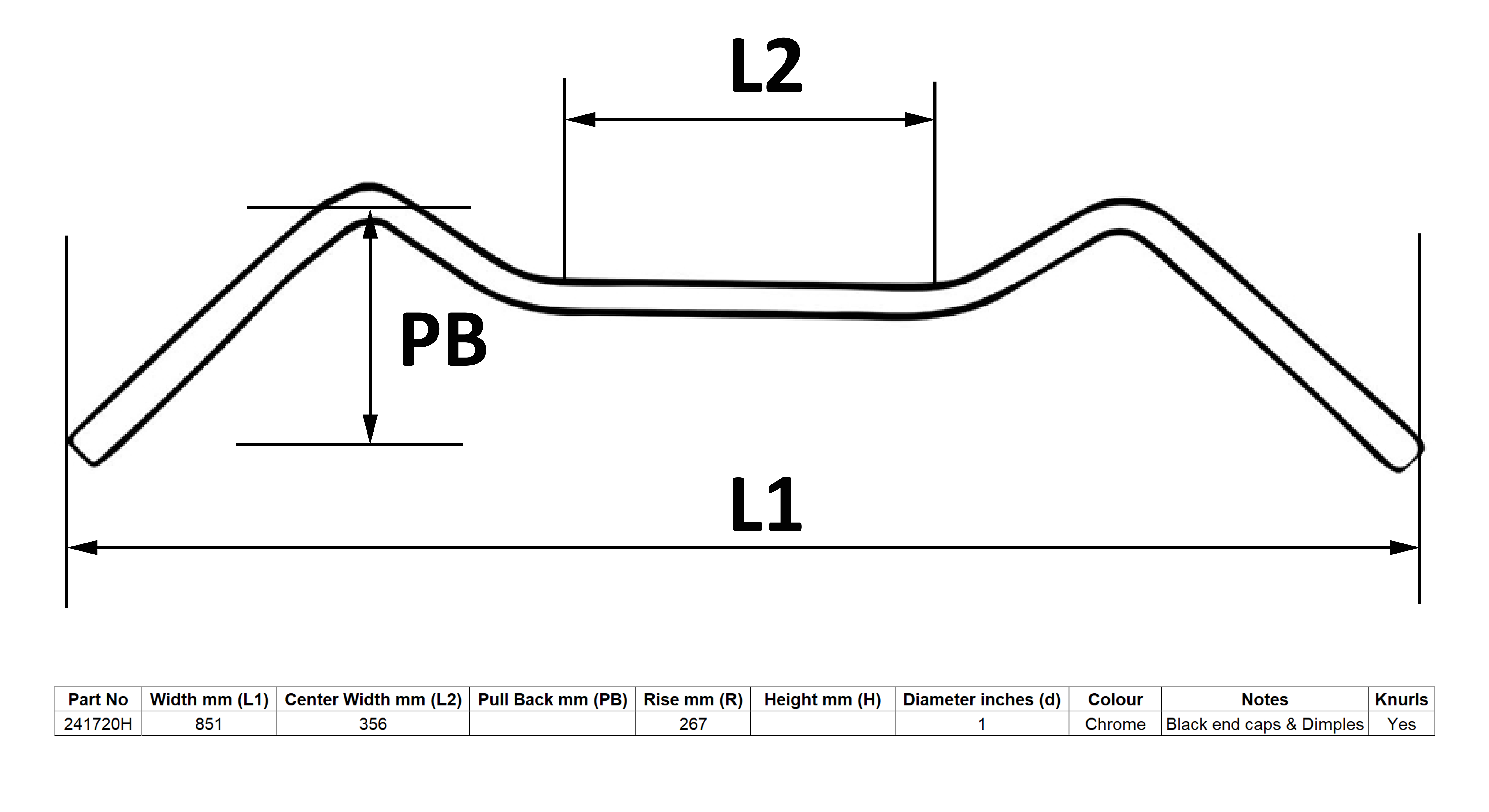 Hendler Handlebar 1'' Chrome Pullback 7'' Rise With Dimples