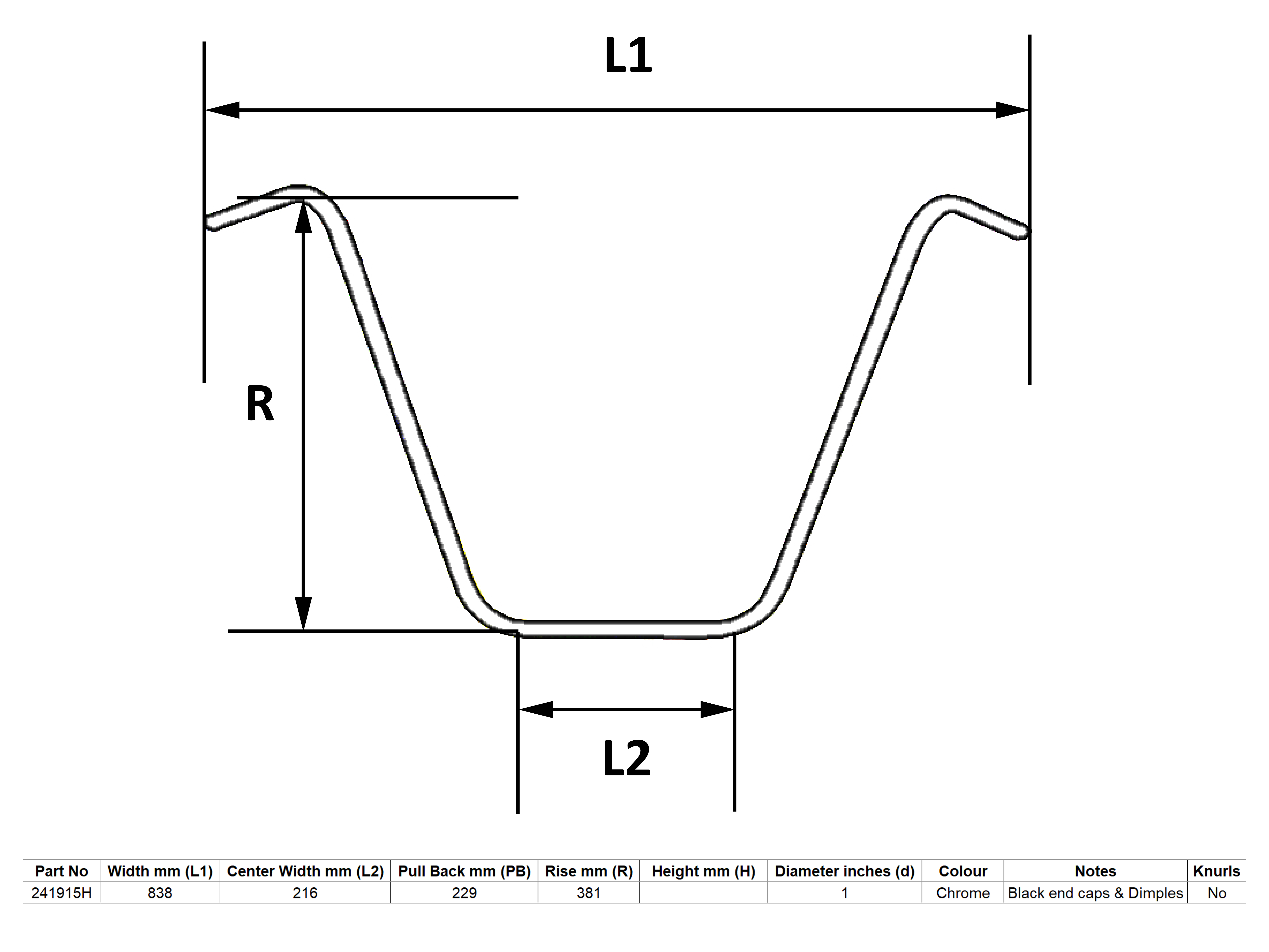 Hendler Handlebar 1'' Chrome 15'' Rise With Dimples