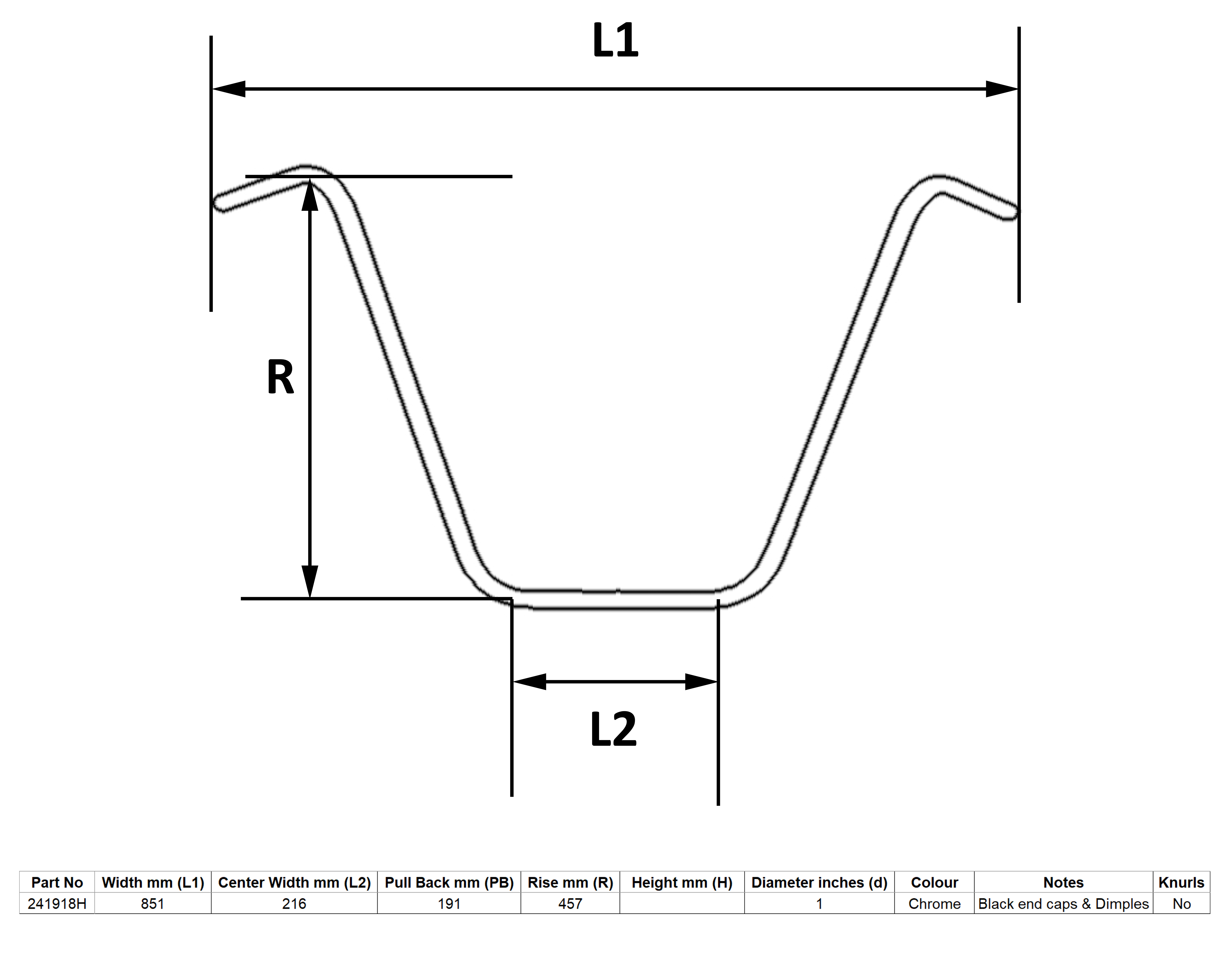 Hendler Handlebar 1'' Chrome 18'' Rise With Dimples