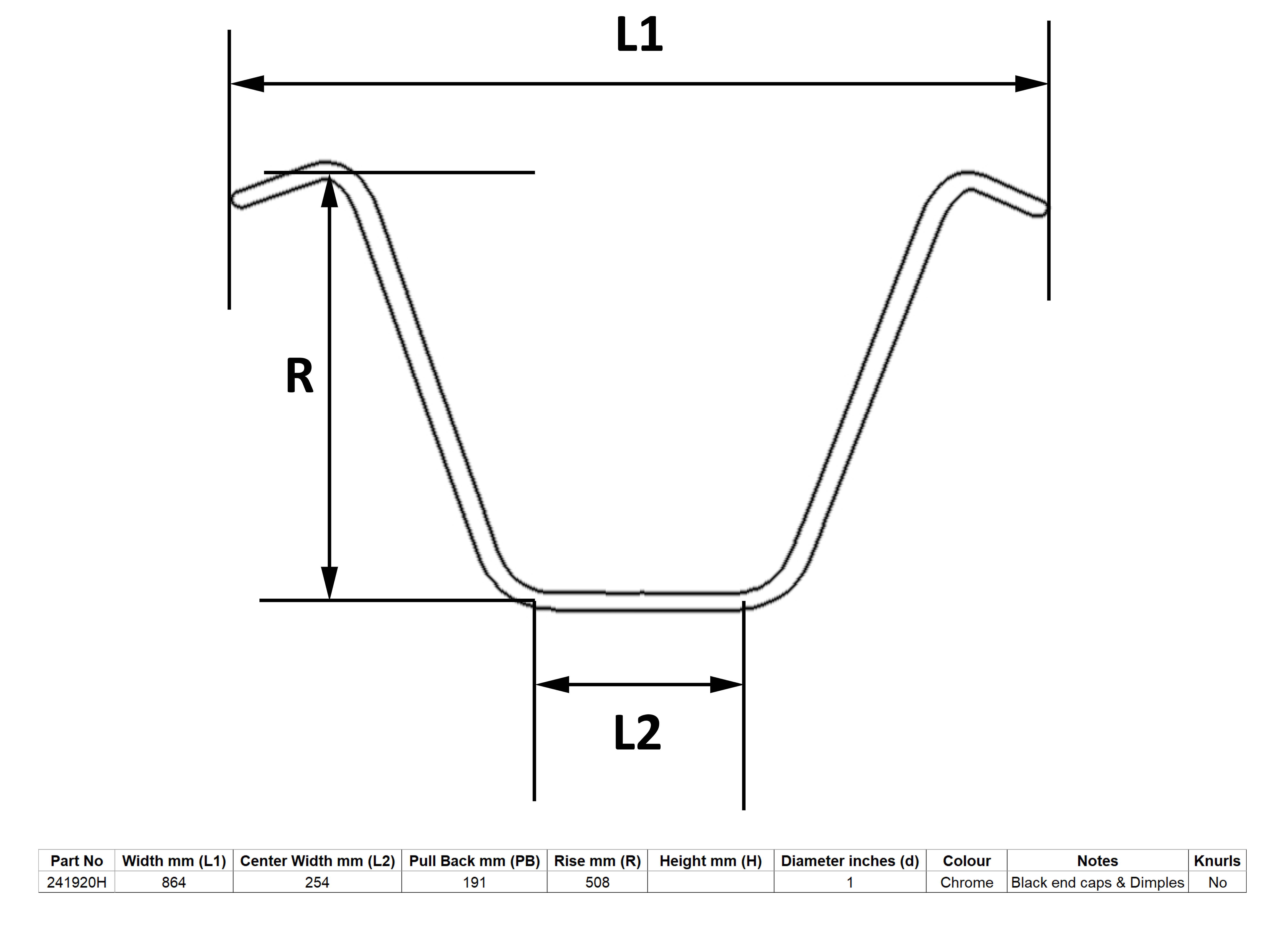 Hendler Handlebar 1'' Chrome 20'' Rise With Dimples