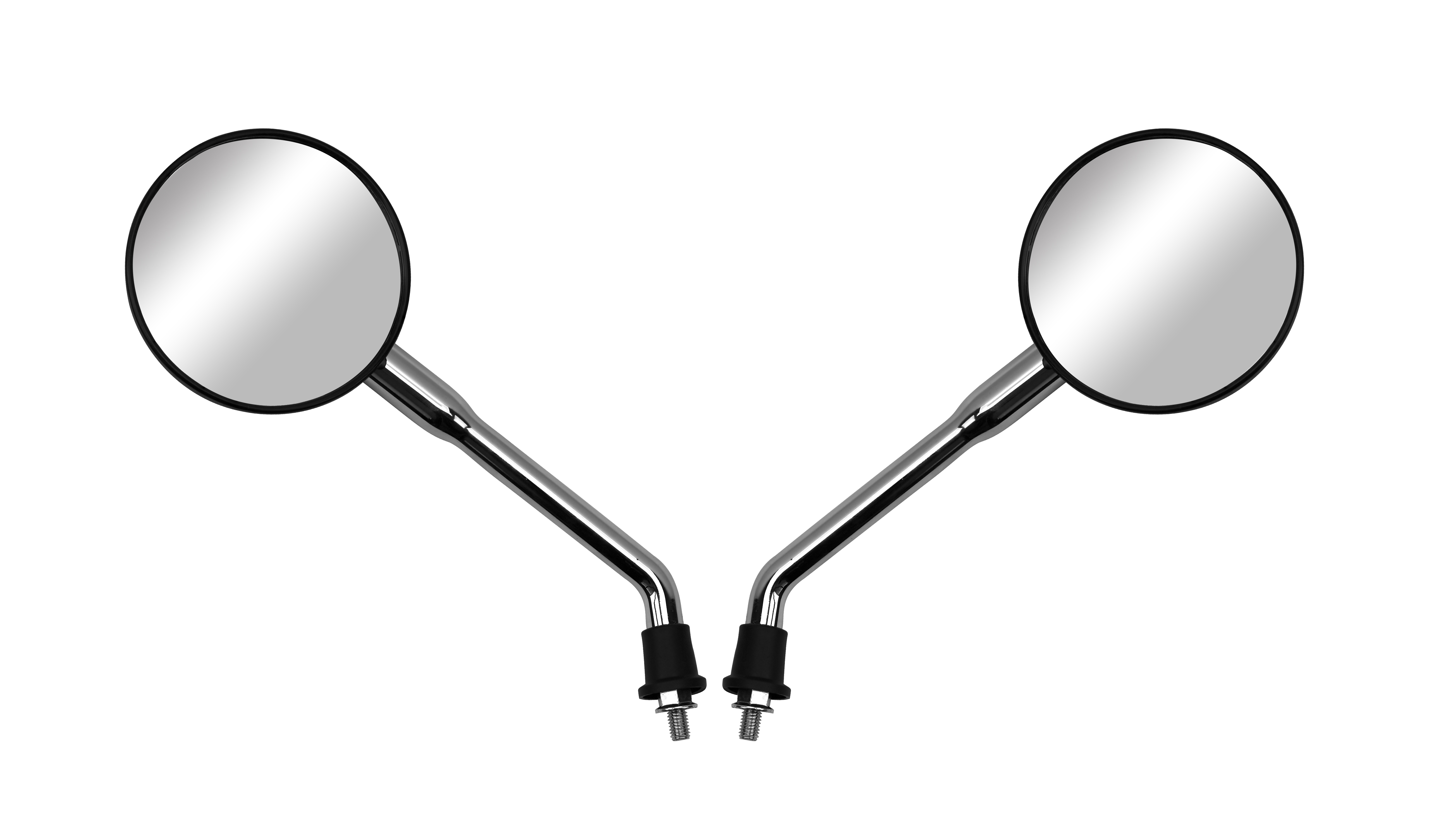 Hendler Mirrors Left & Right 8mm Chrome Round Black Head with 'V' on Back of Mirror