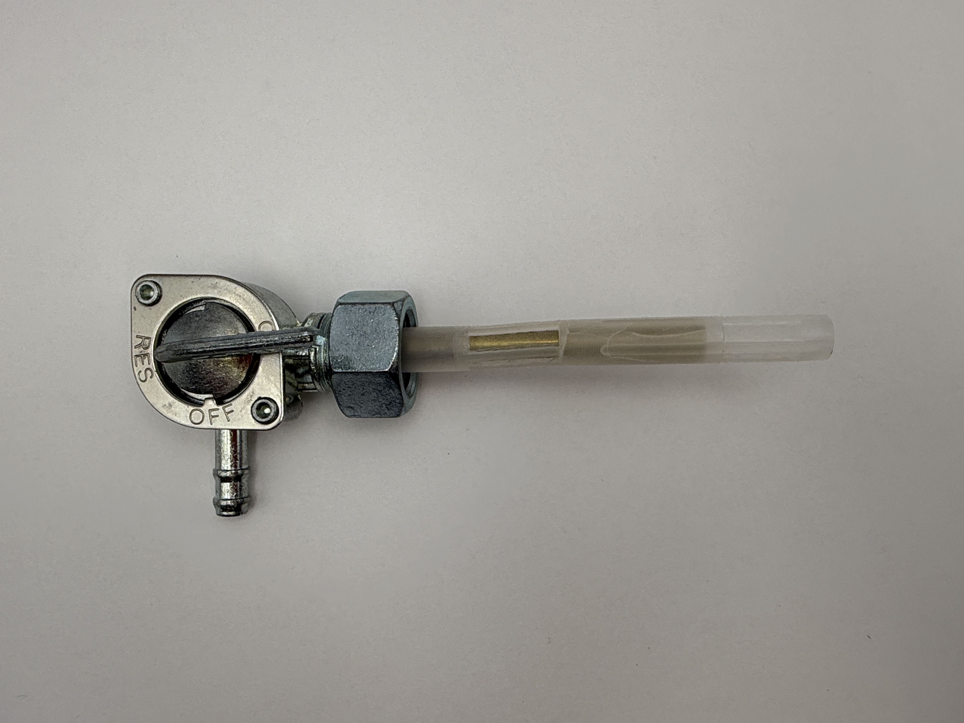 Hendler Petrol Tap 16mm x 1.25mm With Right Hand Outlet & Filter Bowl (On, Off & Reserve)