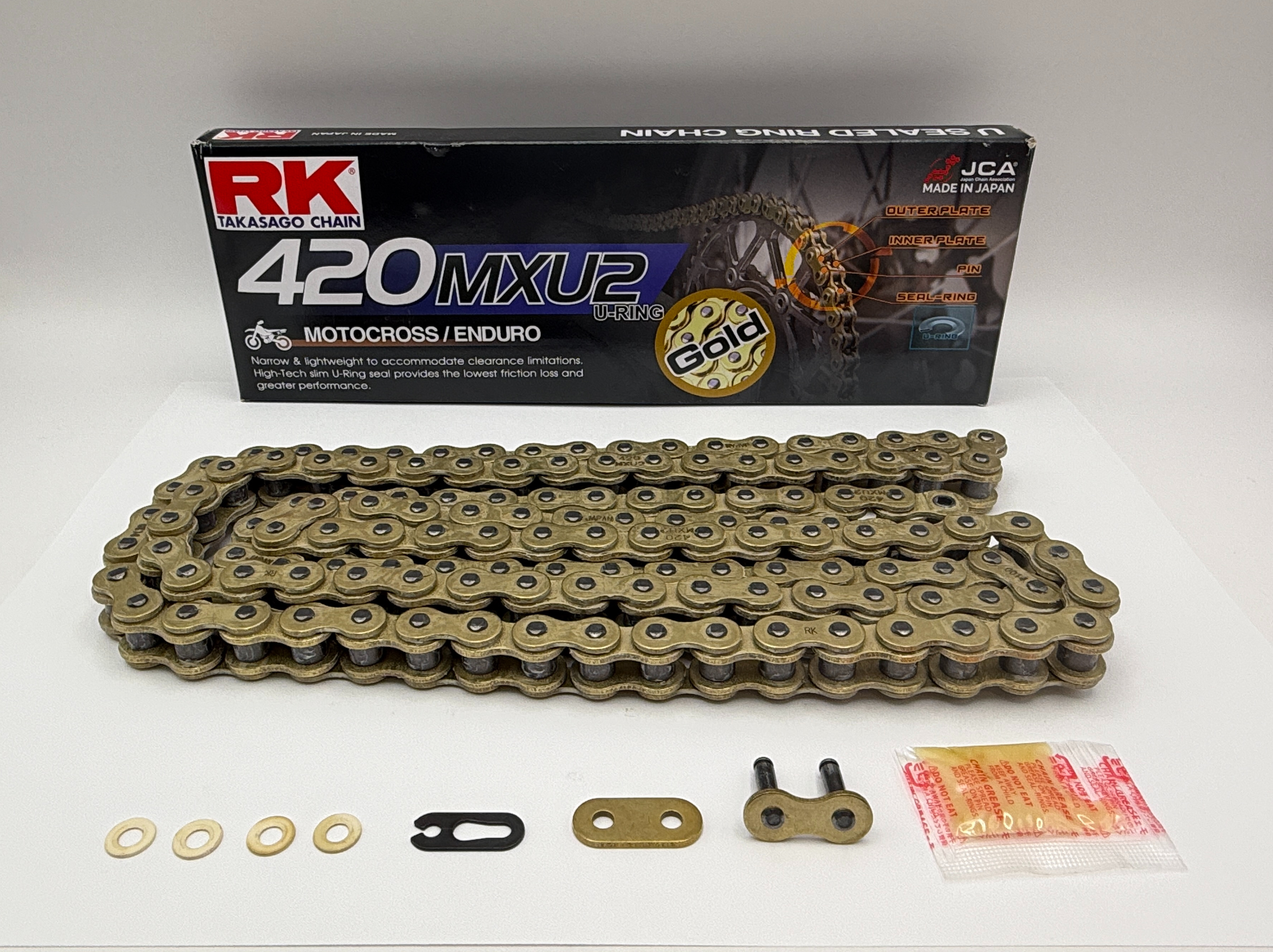RK Chain Heavy Duty Narrow U-Ring Motocross & Enduro Gold MXU2 420-134L (22.0KN)