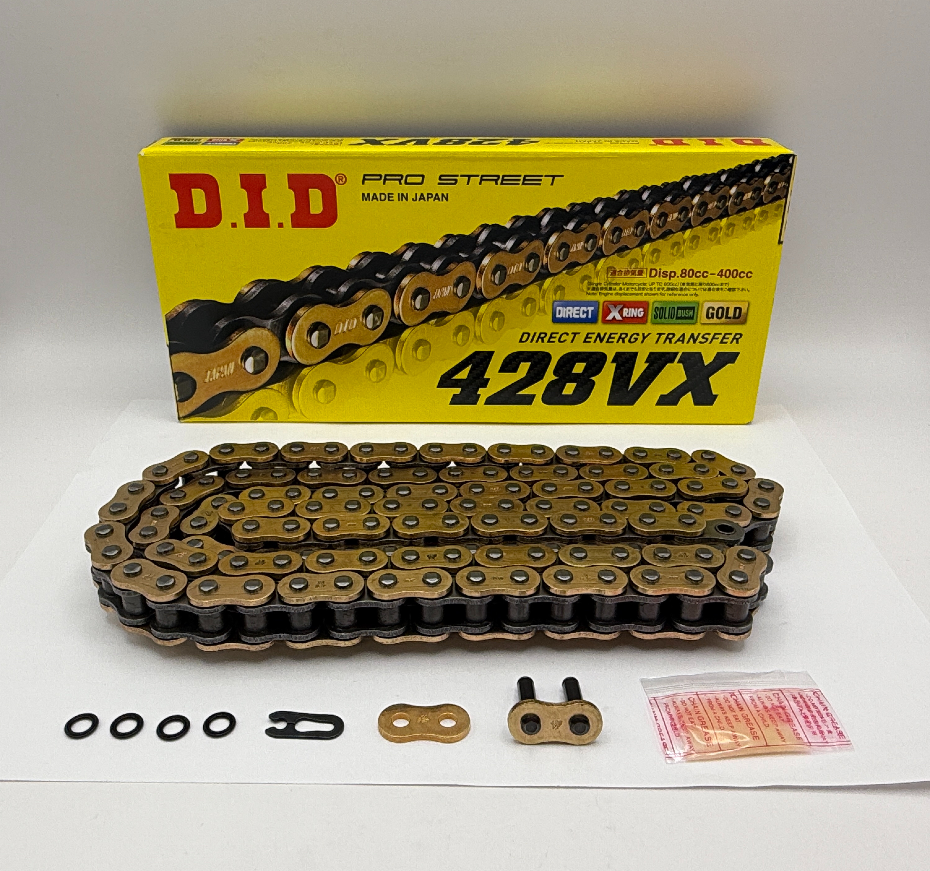DID Chain Heavy Duty X-Ring Gold (G&B) VX 428-118L (33.0KN) (FJ Press Split Link)