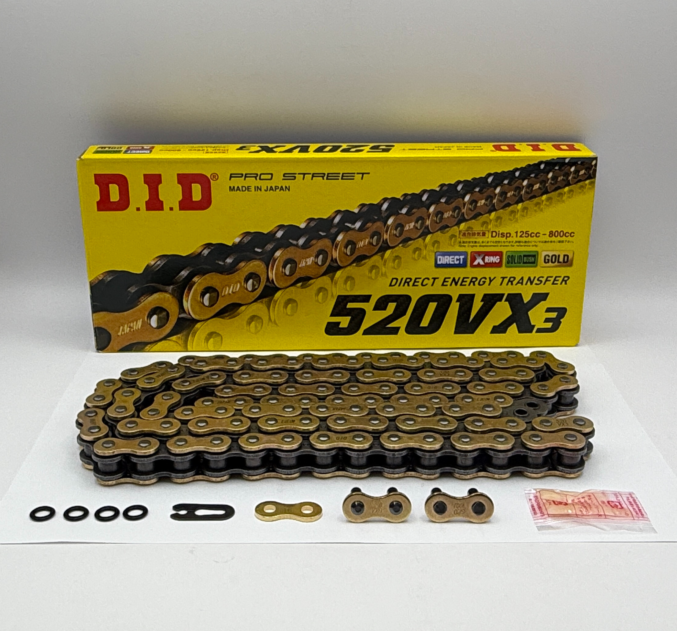 DID Chain Heavy Duty X-Ring Gold (G&B) VX3 520-104L (36.5KN) (DJ Dual Press Split Link & Rivet Link)