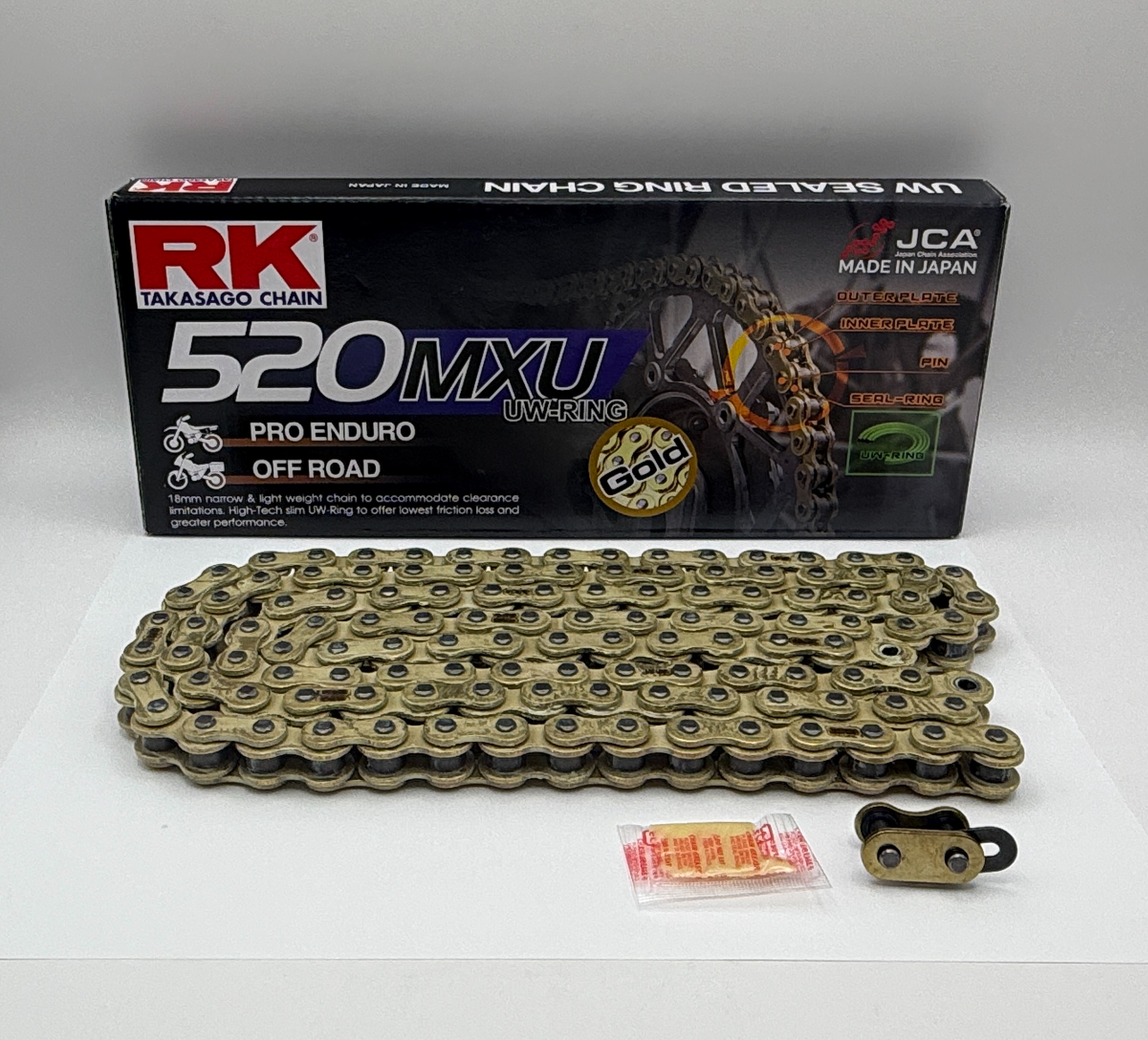 RK Chain Heavy Duty Narrow UW-Ring Motocross & Enduro (18mm Wide) Gold MXU 520-120L (35.6KN)