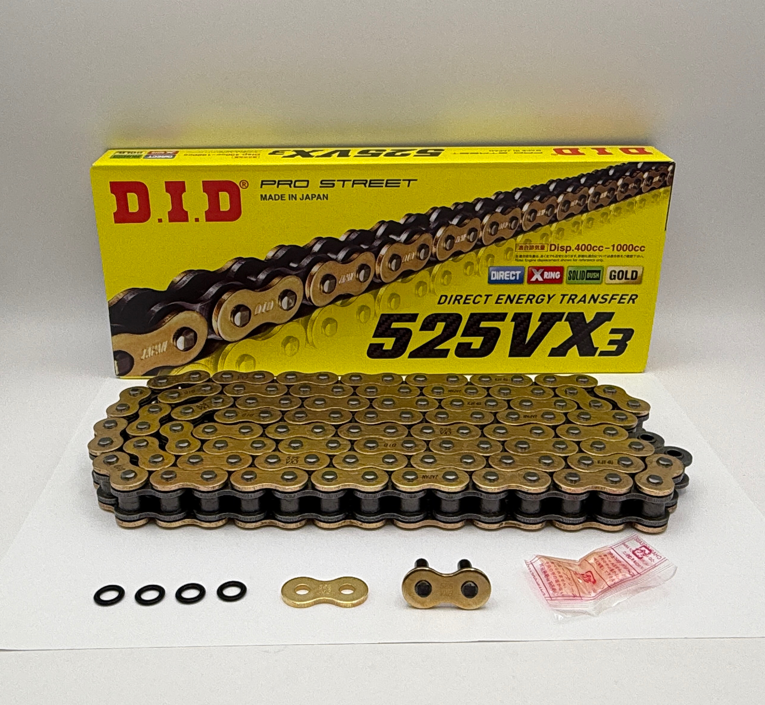 DID Chain Heavy Duty X-Ring Gold (G&B) VX3 525-122L (44.4KN) (ZJ Rivet Link)