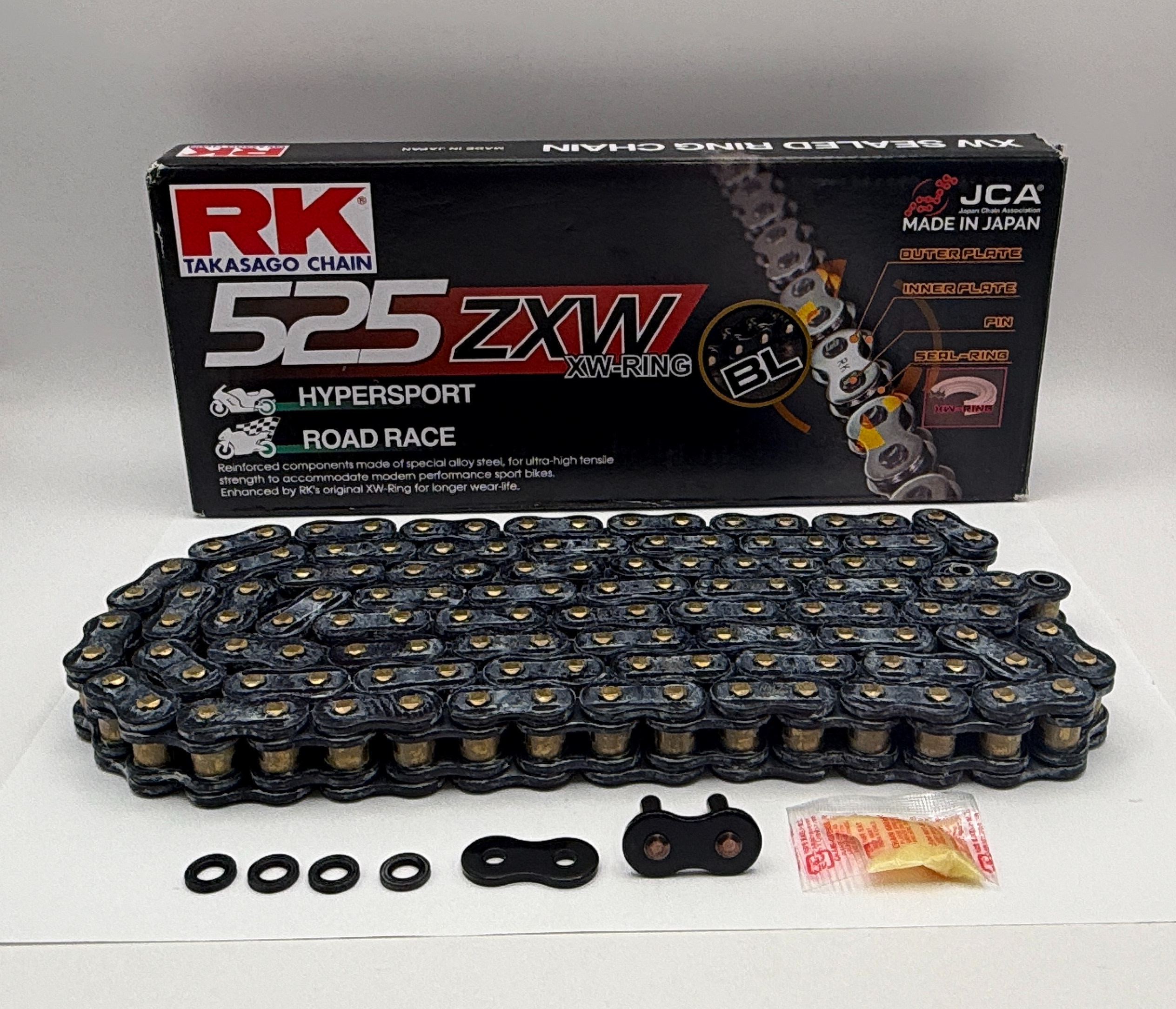 RK Chain Super Heavy Duty XW-Ring Black/Gold ZXW 525-124L (46.4KN)