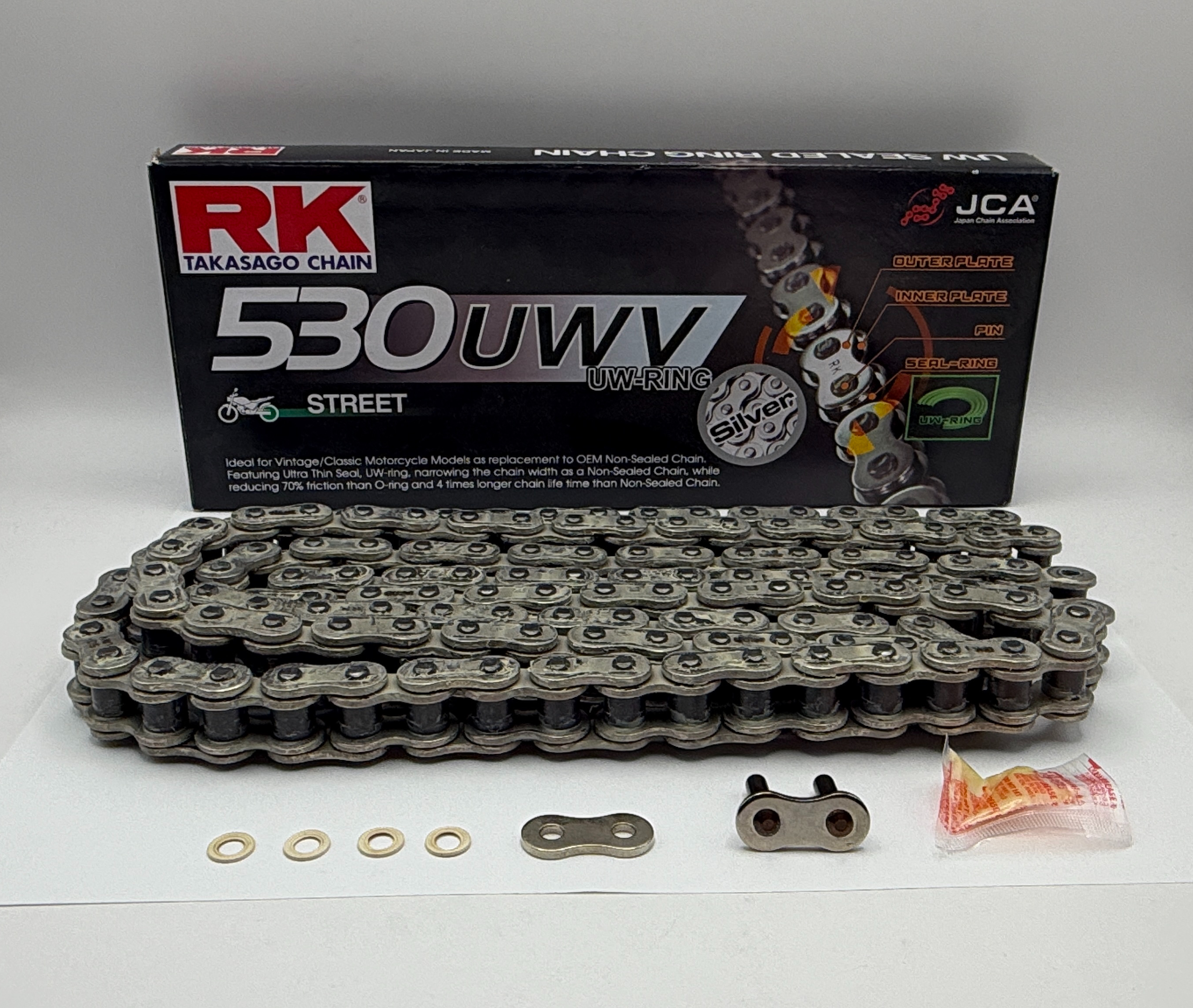 RK Chain Heavy Duty Vintage Motorcycle Narrow UW-Ring Silver UWV 530-130L (35.3KN)