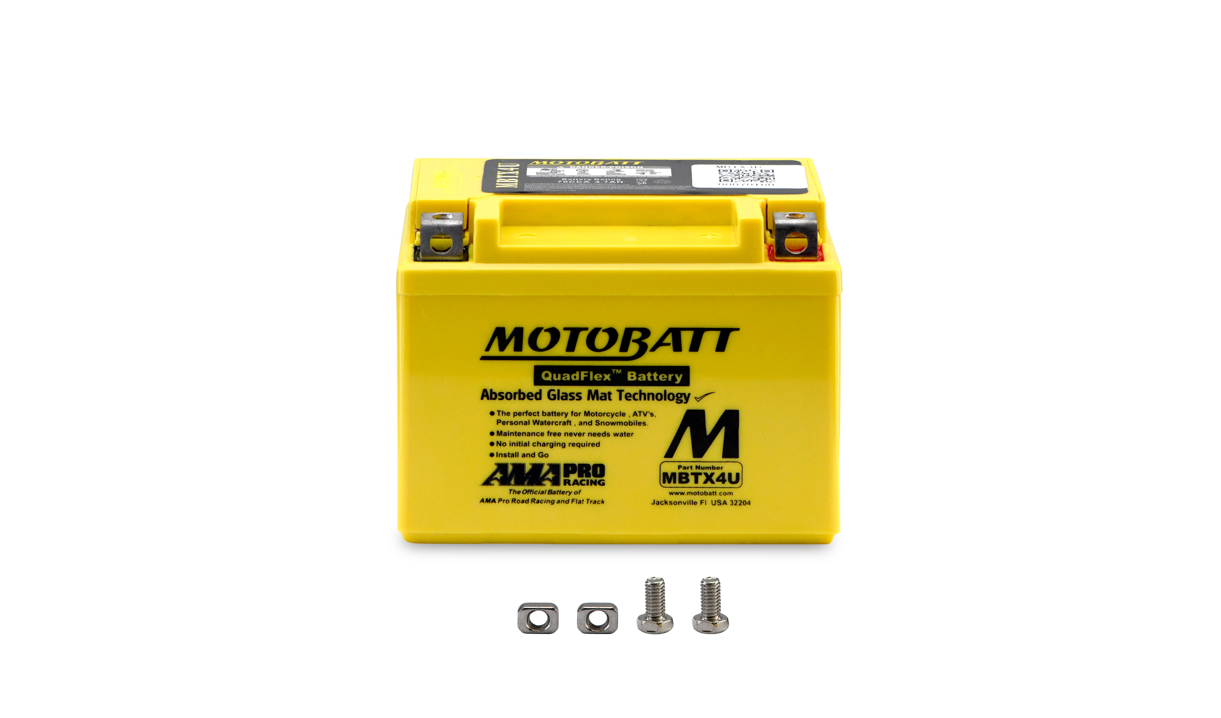 Motobatt Battery MBTX4U 12v 5.0Ah (20Hr) CCA:70A YTX4L-BS,YT4LBS, YB4LB, YTZ4V L:114mm x H:87mm x W:70mm