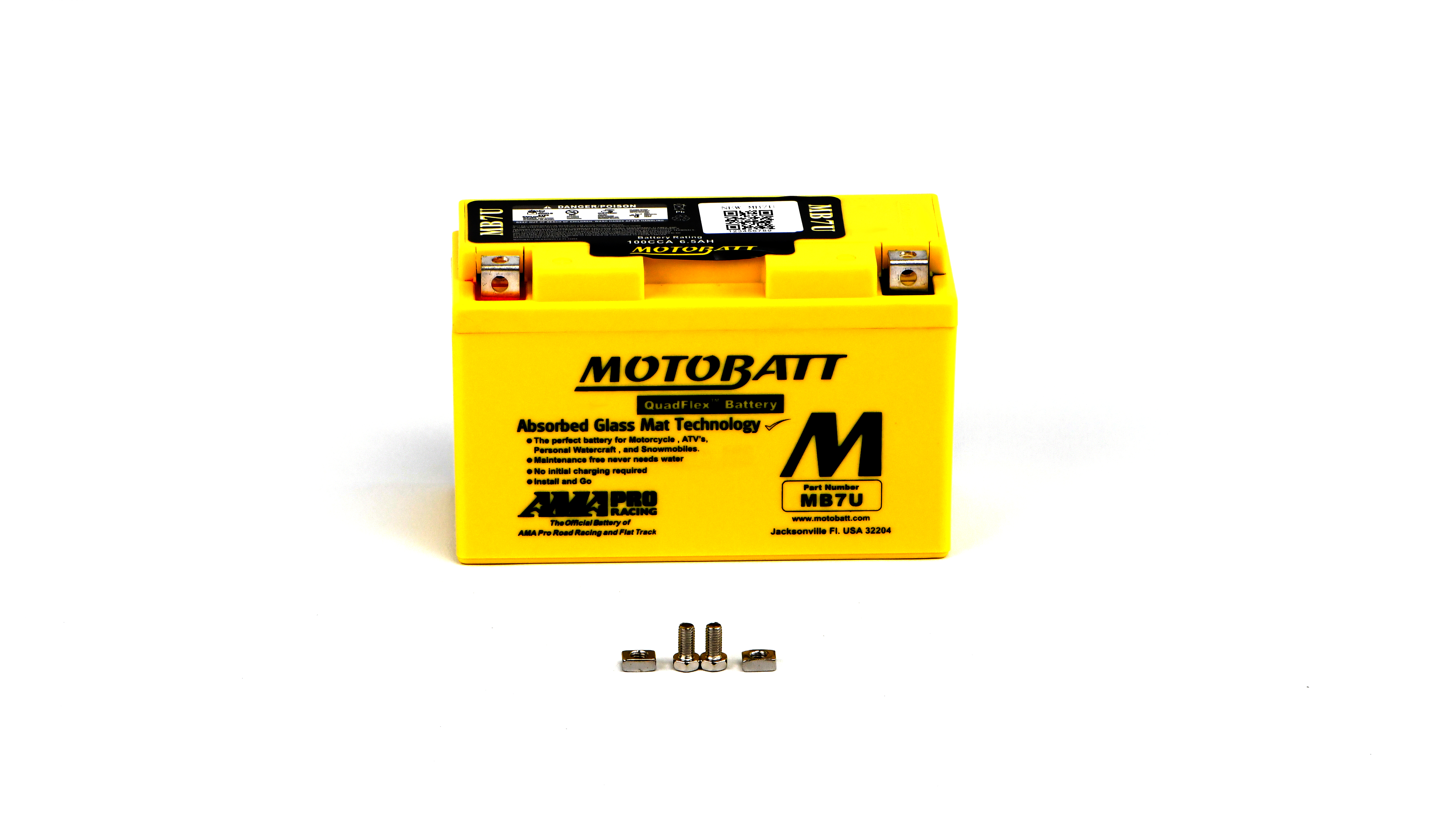 Motobatt Battery MB7U 12v 7.4Ah (20Hr) CCA:100A YT7BBS, YT7B4 L:151mm x H:94mm x W:65mm