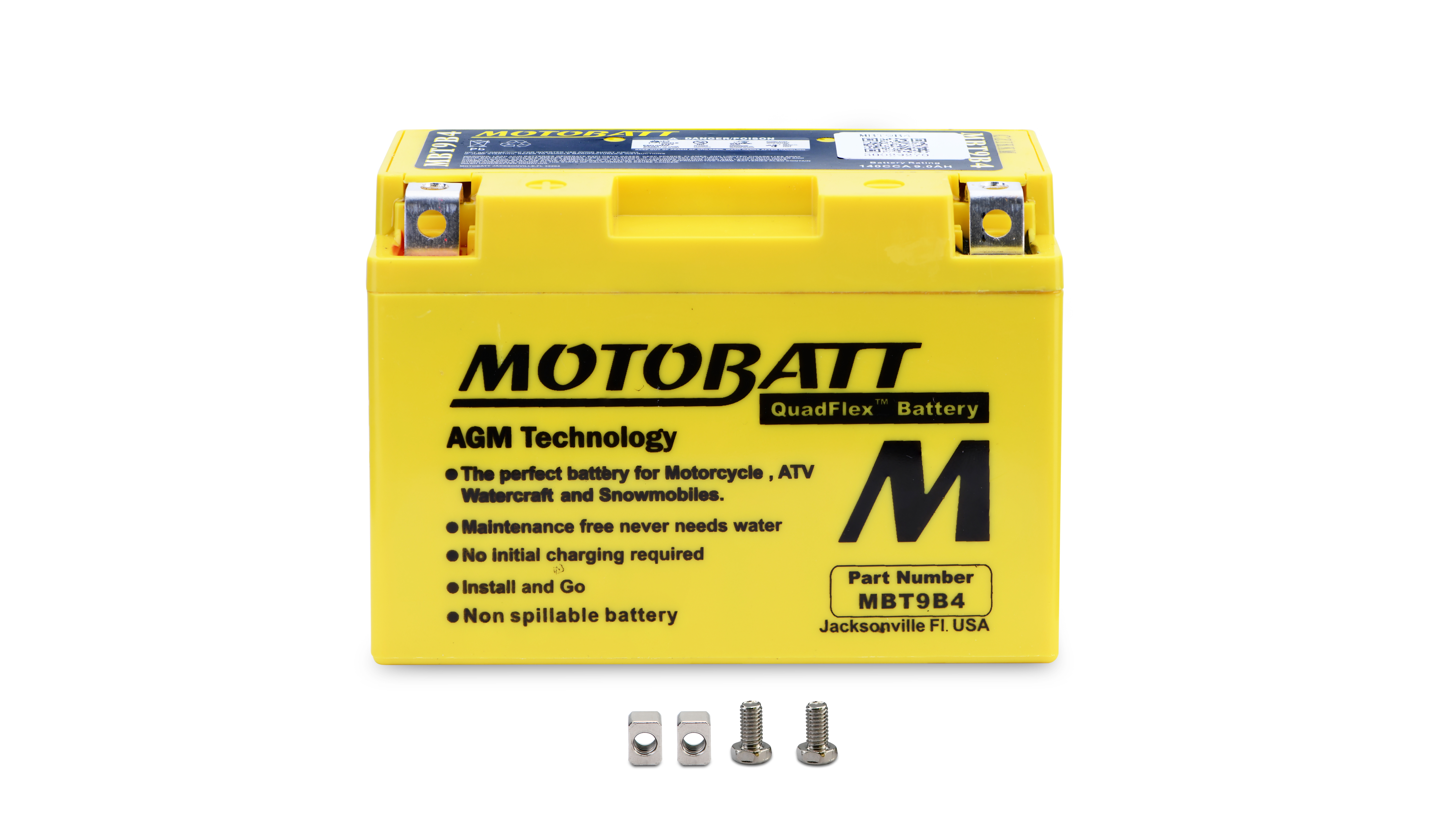 Motobatt Battery MBT9B4 12v 9.5Ah (20Hr) CCA:140A YT9BBS, YT9B4 L:150mm x H:105mm x W:70mm
