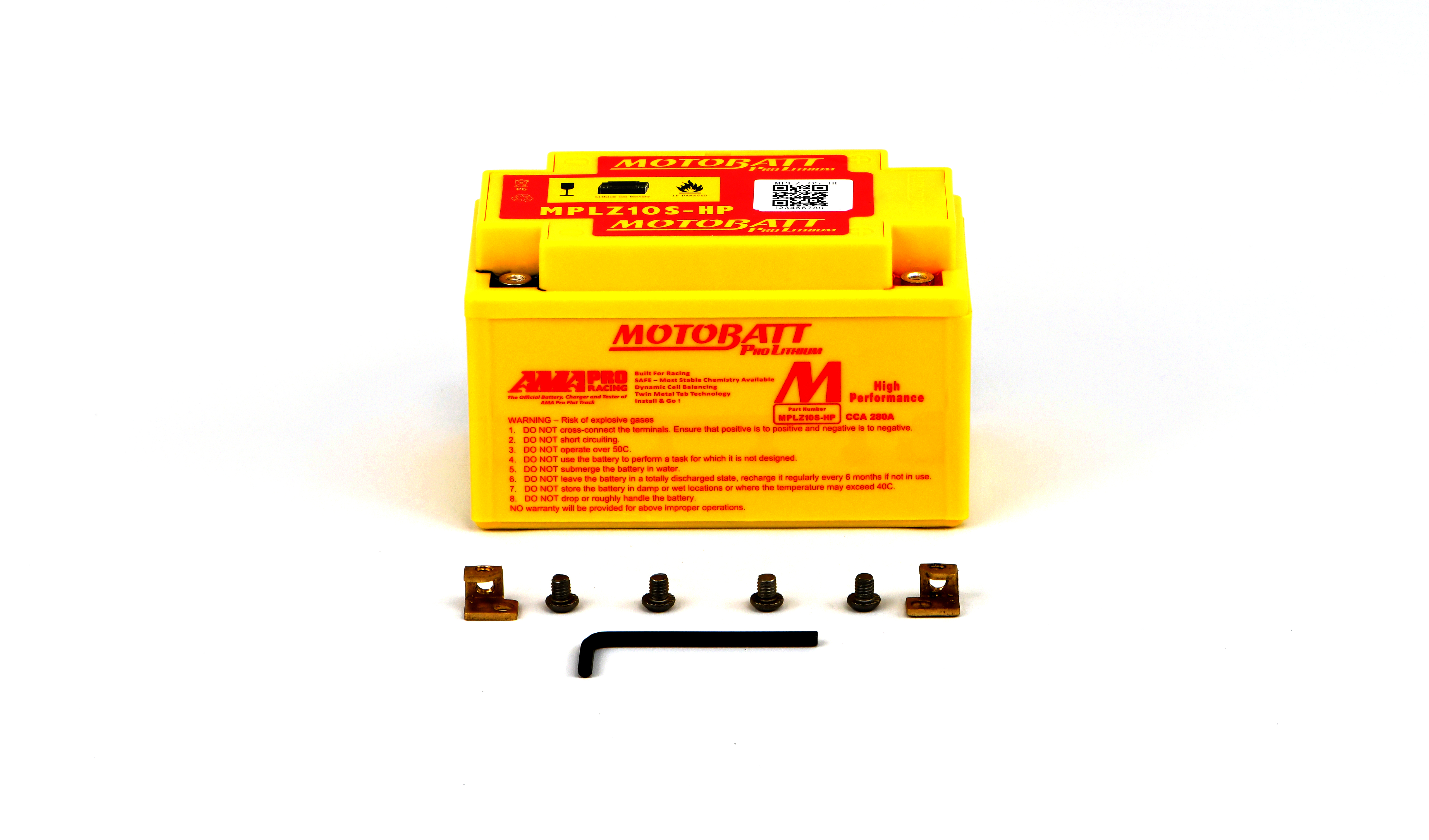 Motobatt Pro Lithium Battery MLTZ10S-HP 12v 6AH CA:420A Wh:76.8 YTX7A-BS, YTZ10S, YTR9-BS, YTX9-BS, YT12A-BS L:151mm x H:95mm x W:87mm (Also Includes 10mm Bottom Spacer)