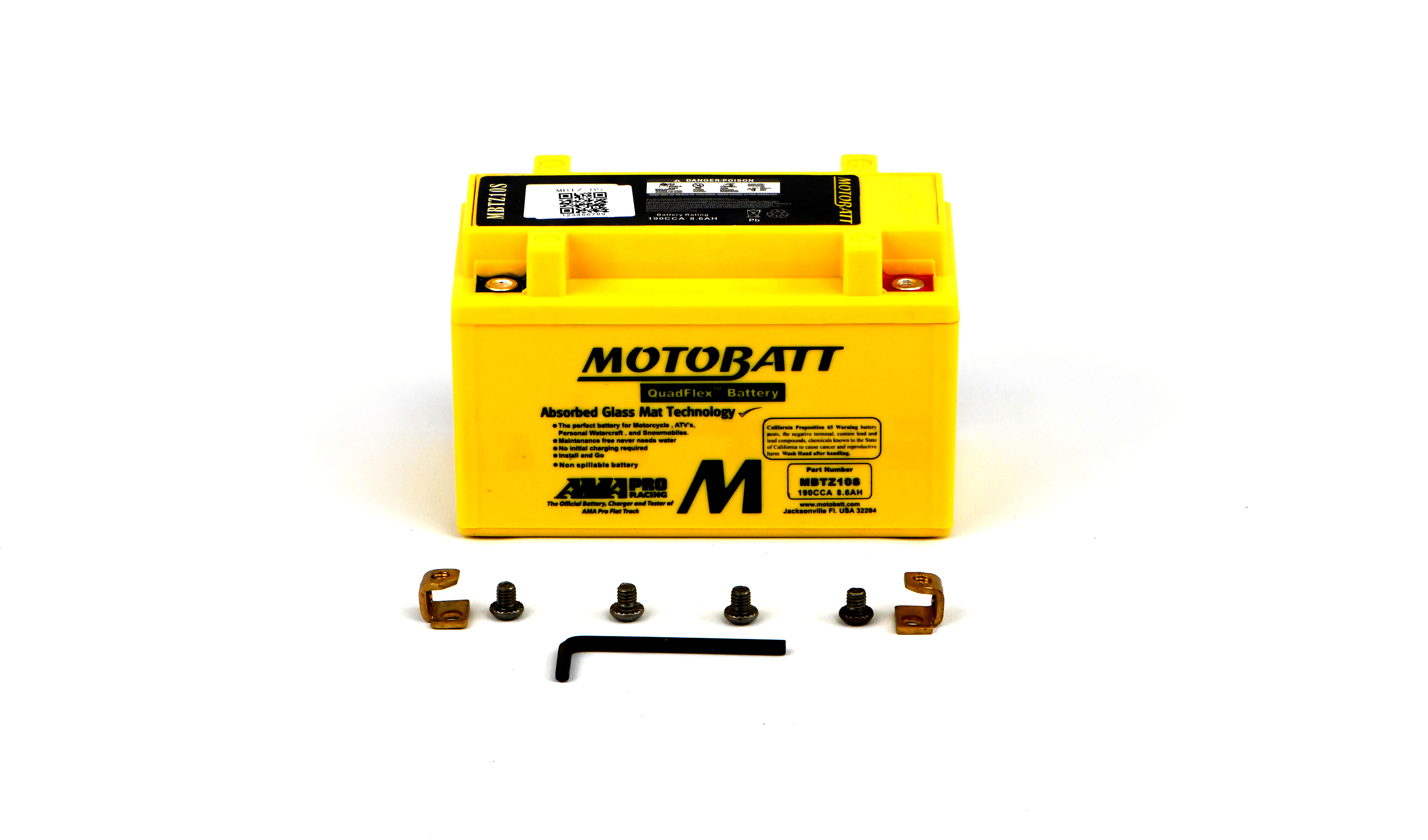 Motobatt Battery MBTZ10S 12v 9.1Ah (20Hr) CCA:165A YTZ10S L:151mm x H:95mm x W:87mm