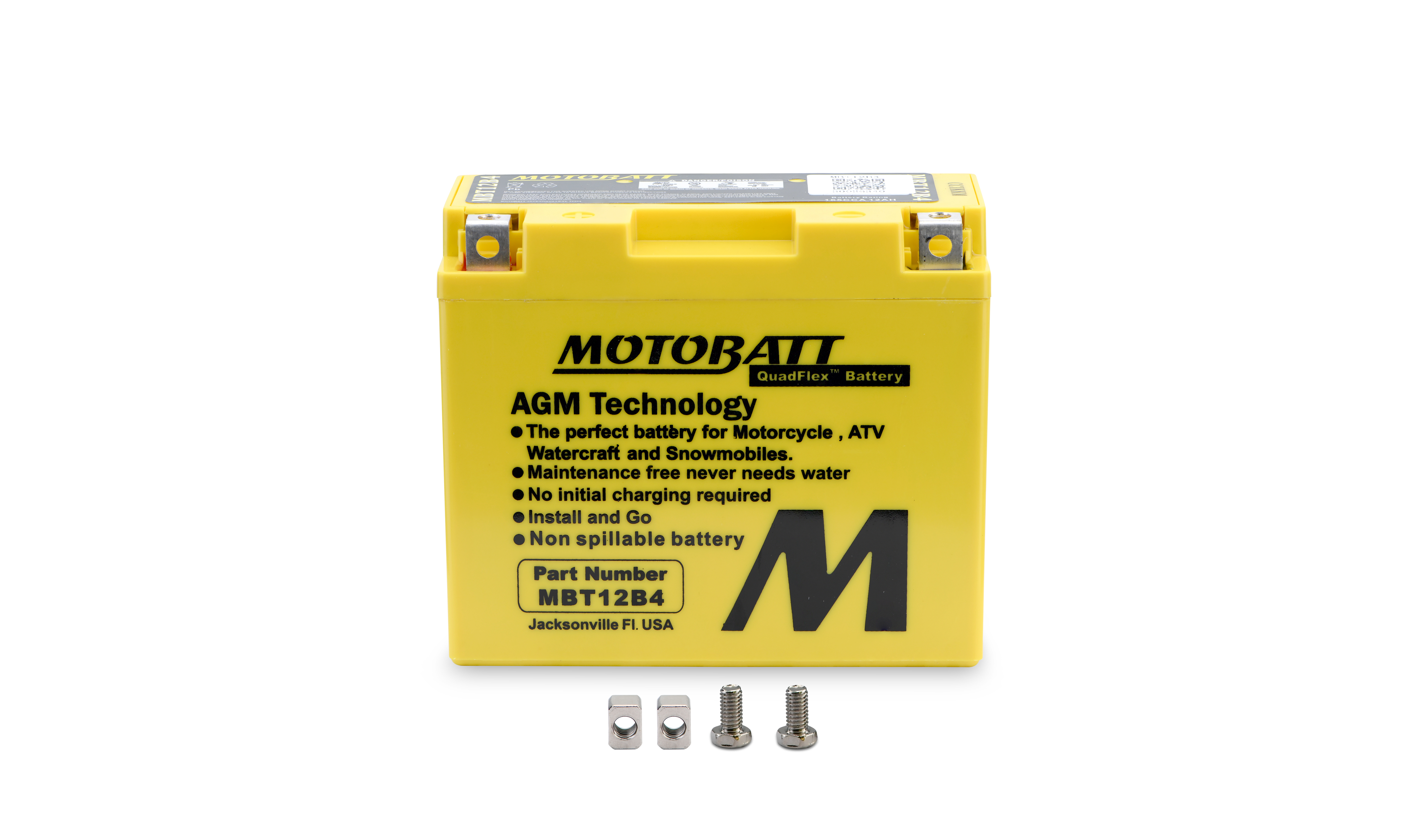 Motobatt Battery MBT12B4 12v 12.7Ah (20Hr) CCA:165A YT12BBS, YT12B4 L:150mm x H:130mm x W:70mm