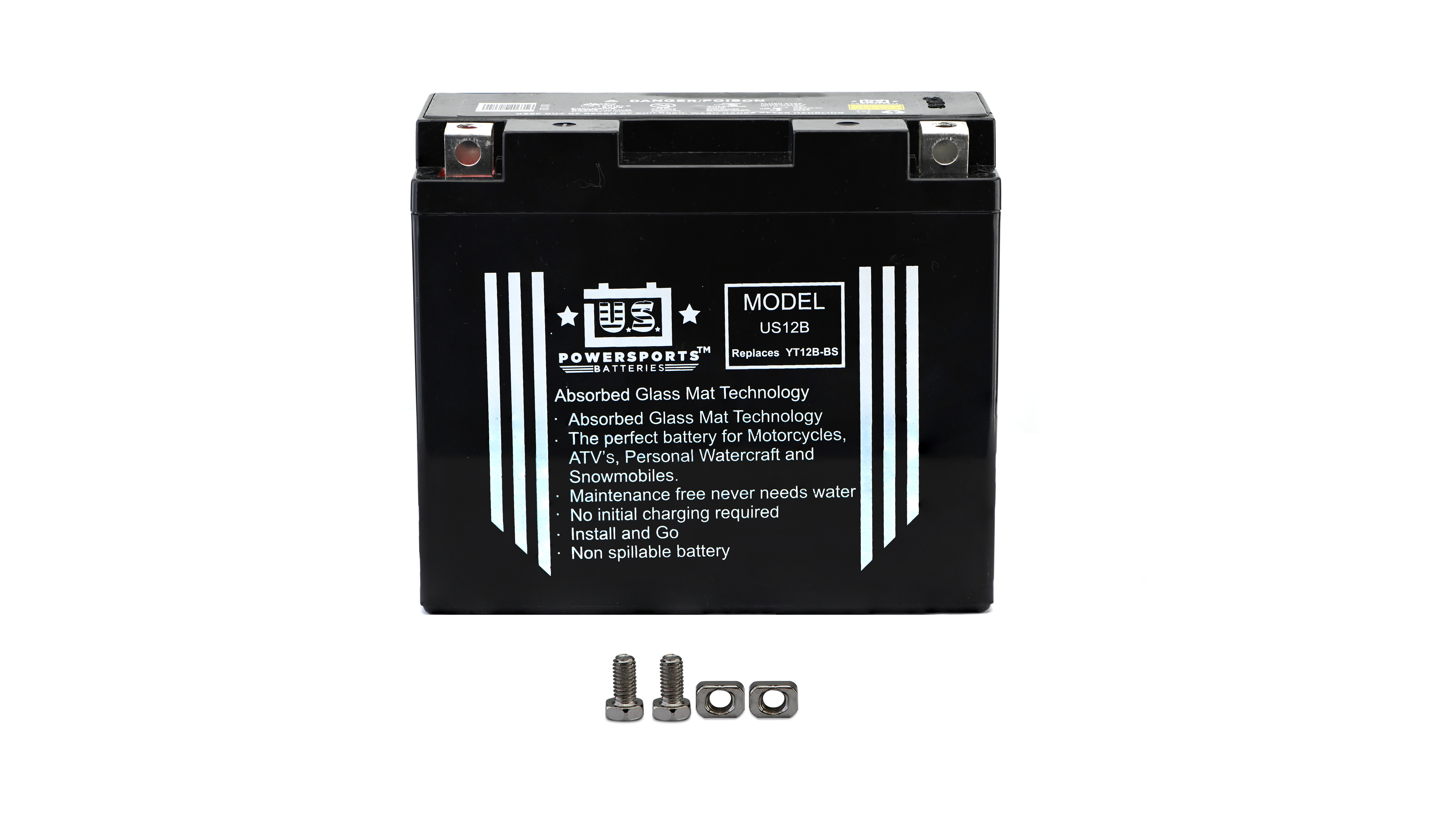 MTX Power/ US Powersports Battery XT12B-4/ US12B Sealed 12v 12.0AH CCA:160A L:151mm H:130mm W:69mm CT12B-4, CT12B-BS