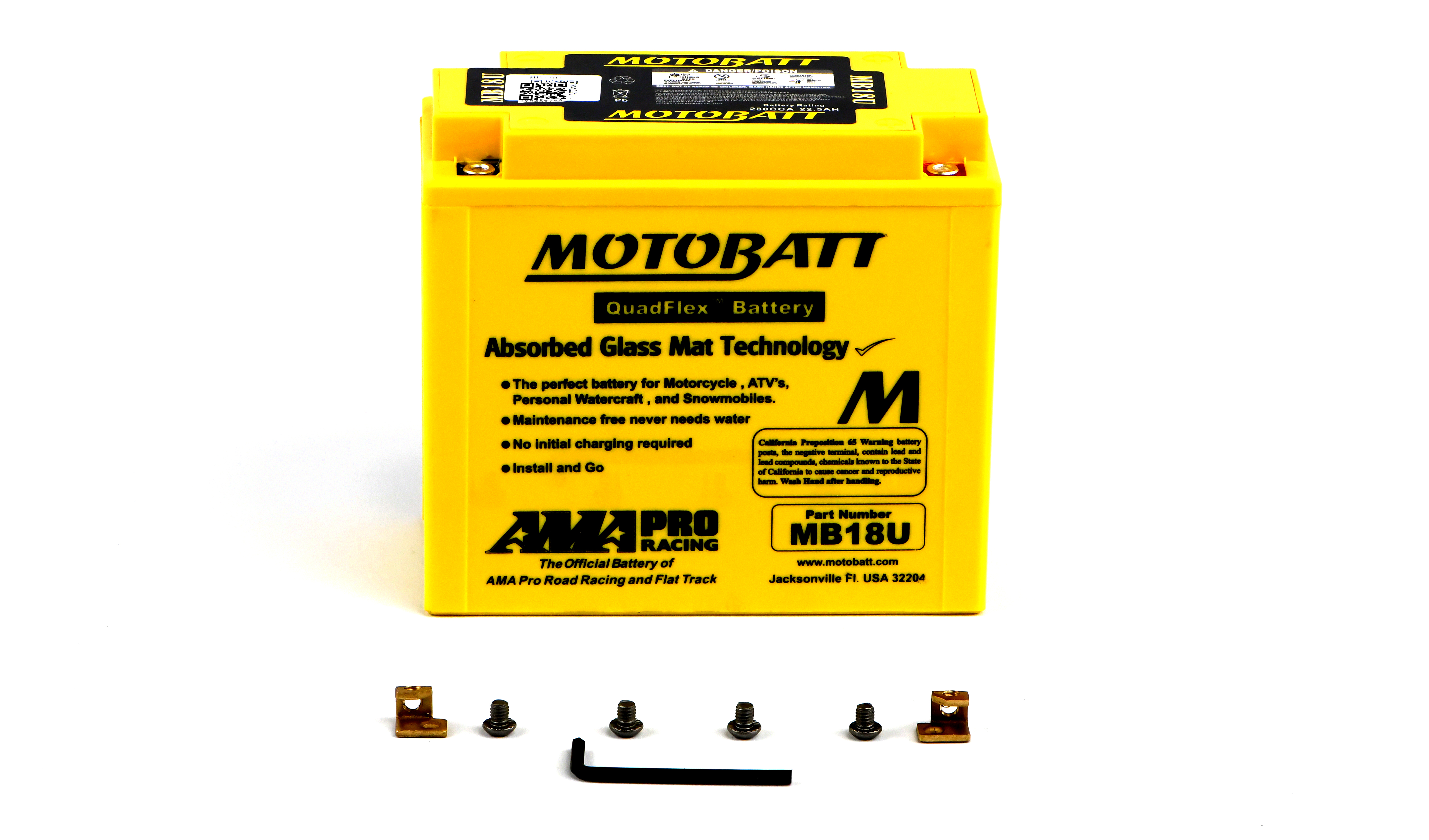 Motobatt Battery MB18U 12v 23.9Ah (20Hr) CCA:280A 51815, YB18A, YB18LA L:180mm x H:162mm x W:90mm