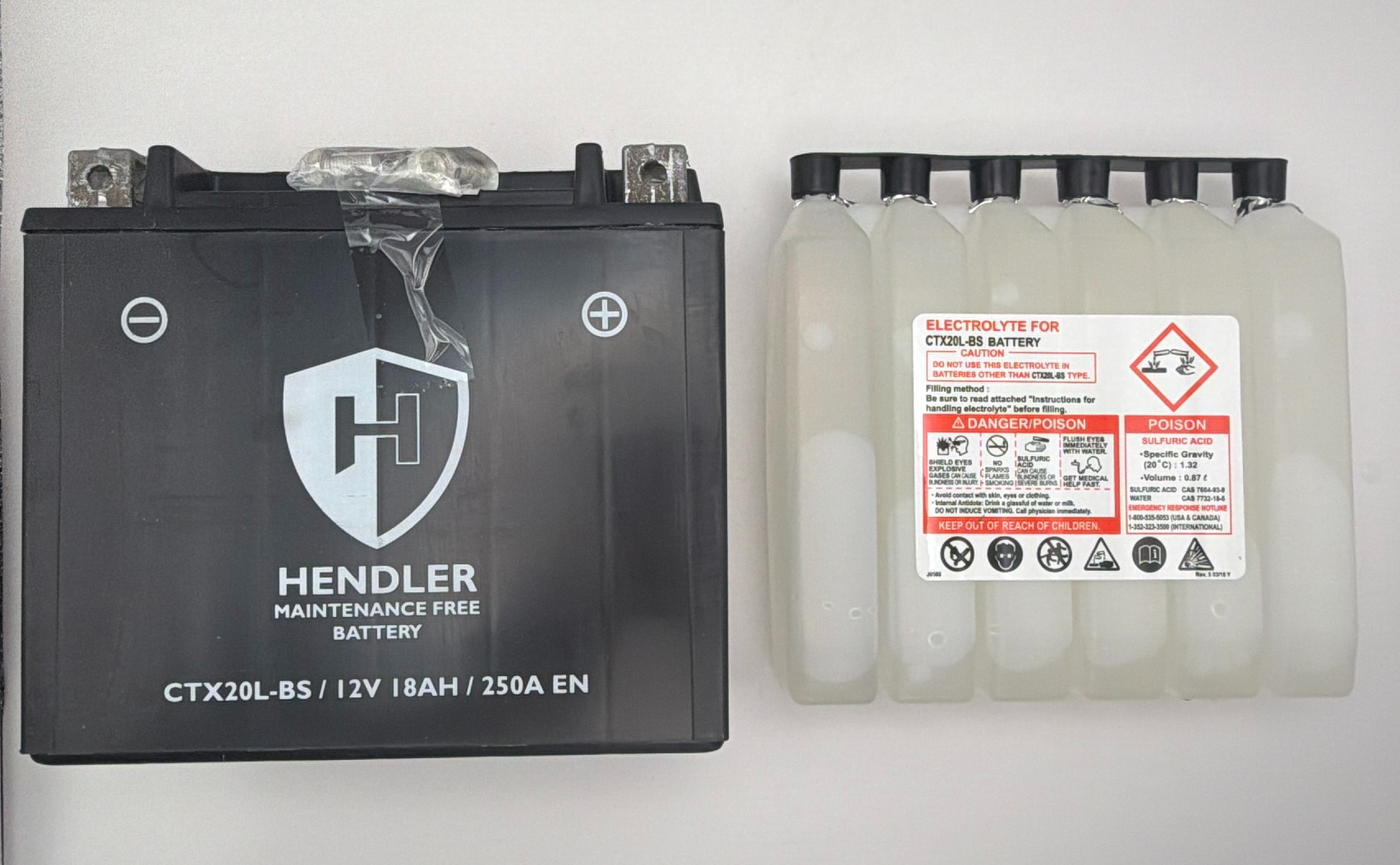 Hendler Battery CTX20L-BS, CTX20HL-BS With Acid Pack 12v 18AH L:175mm H:154mm W:87mm