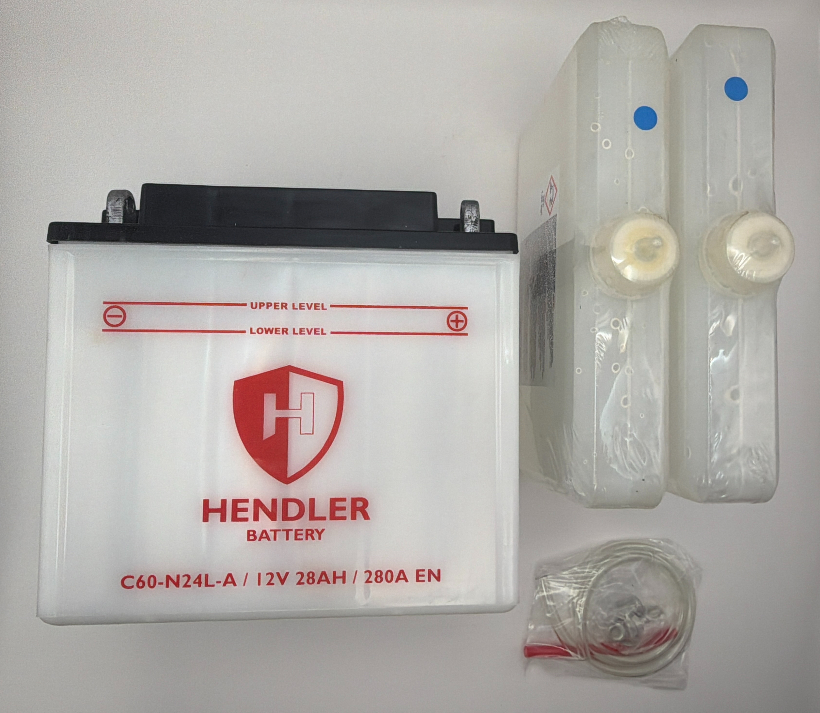 Hendler Battery C60-N24L-A,12N24-3 With Acid Pack 12v 28AH L:184mm H:170mm W:125mm