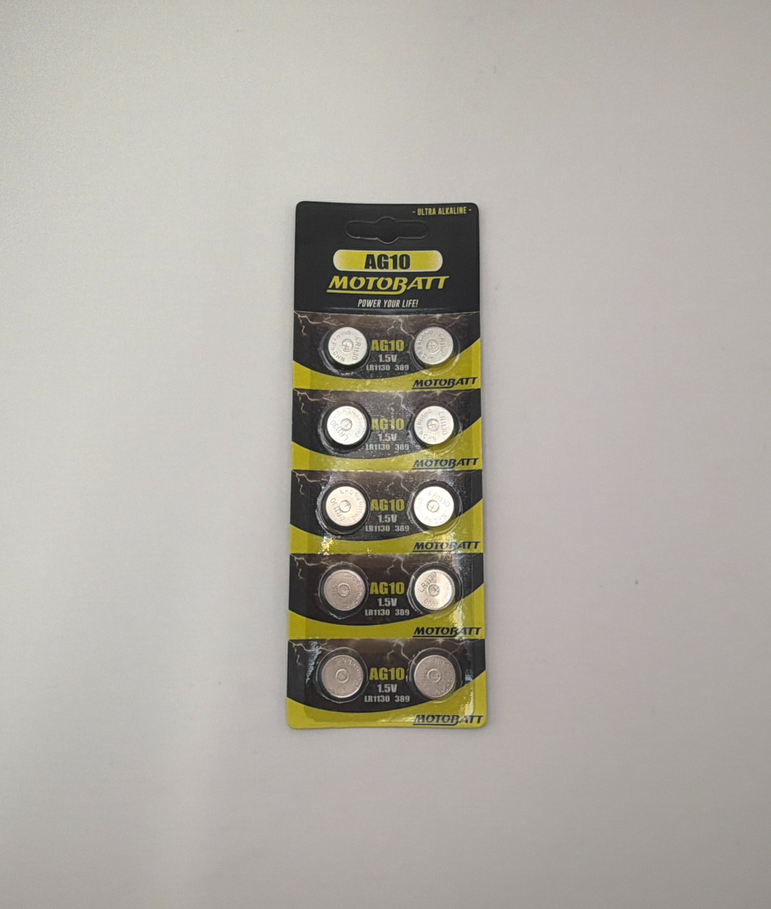 Motobatt AG10, LR1130, 389, 390 1.5v 80mAH Alkaline Button Cell Batteries