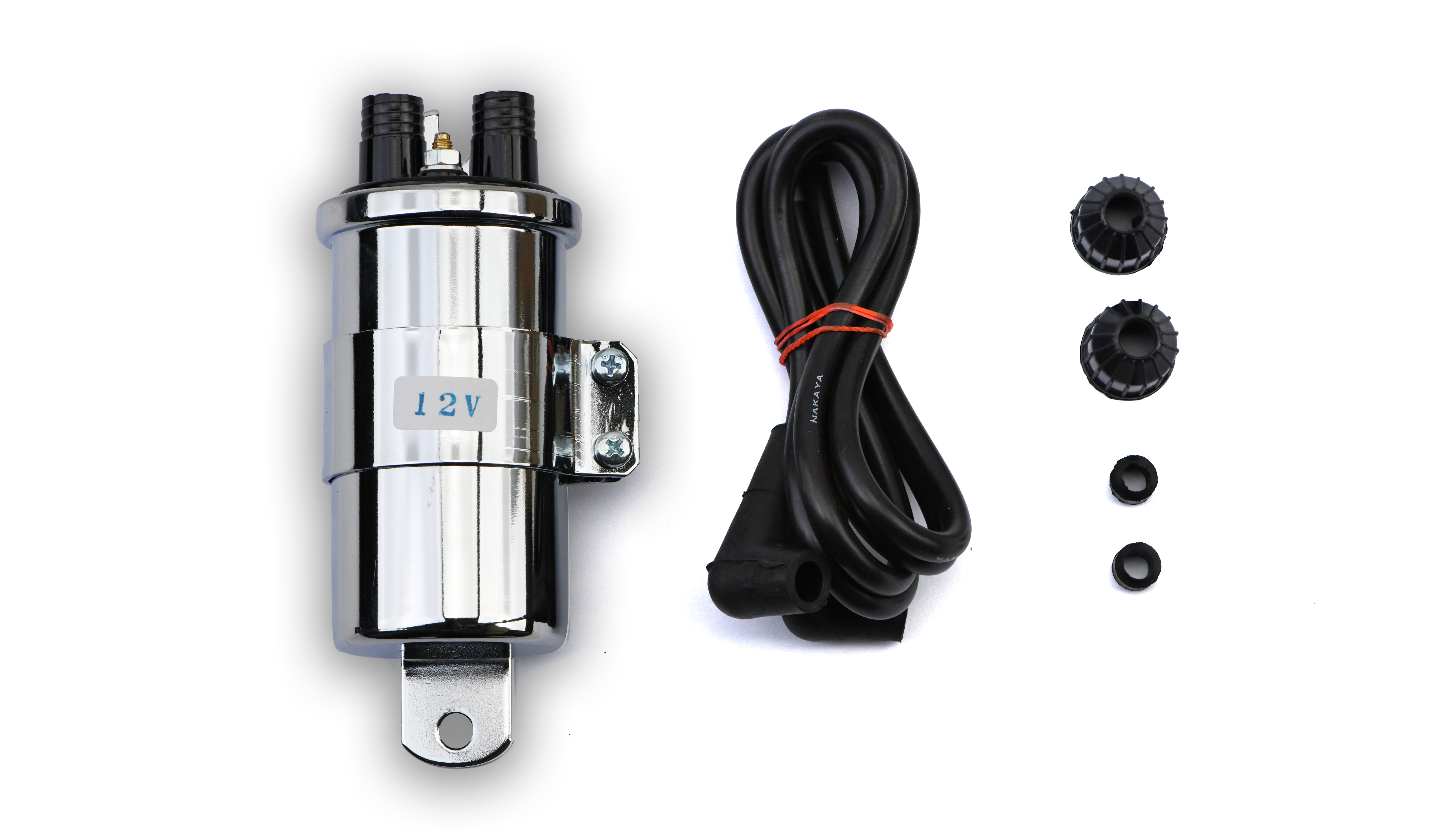 Hendler Ignition Coil 12v Points Chrome Twin Lead 2 Poles (P: 3.80Oh, S: 10.75KOh)