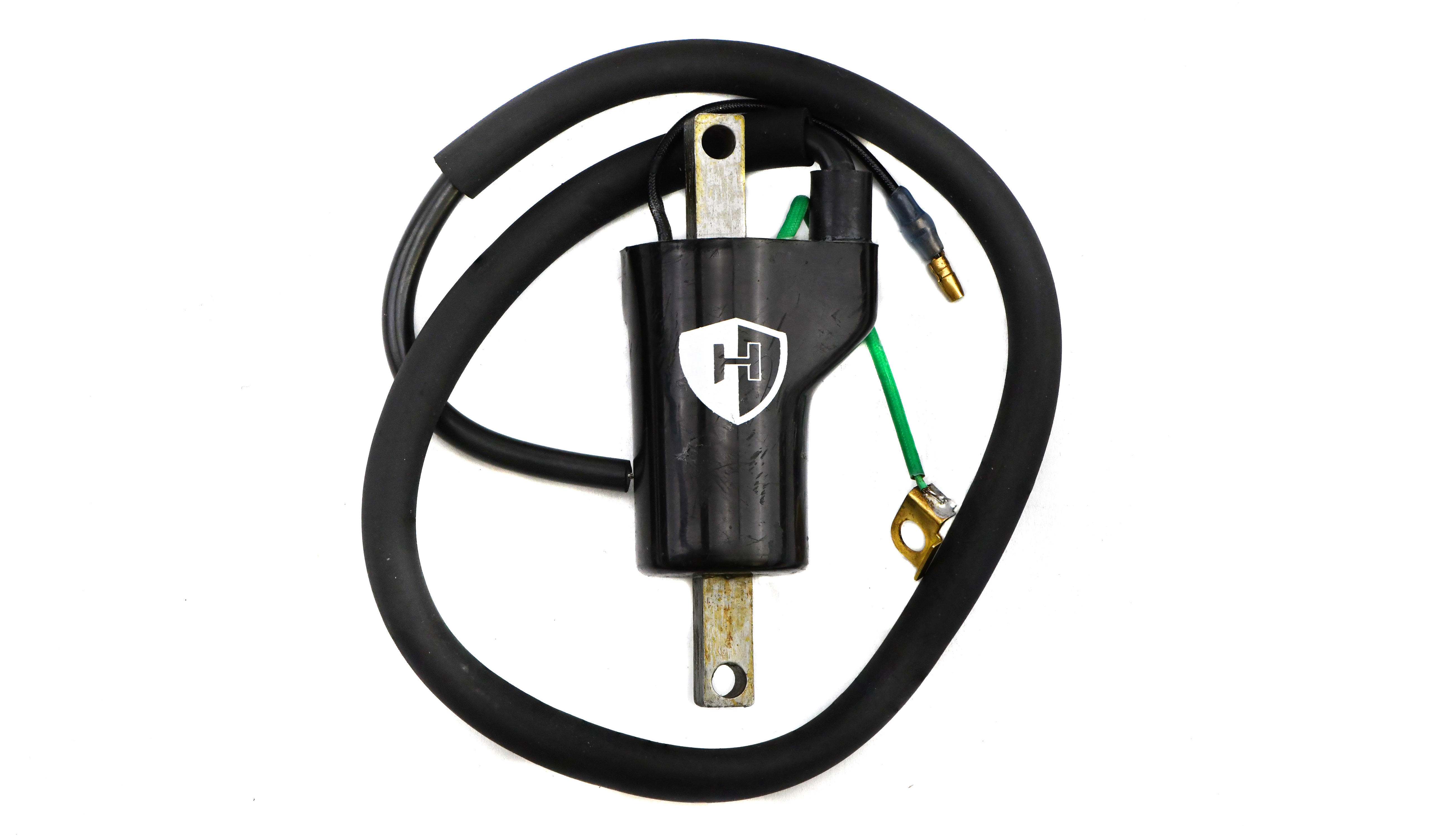Hendler Ignition Coil 12v CDI Single Lead 2 Terminals Bullet & Earth Ring (100mm Centres) (P:0.45Oh, S: 9.65KOh)