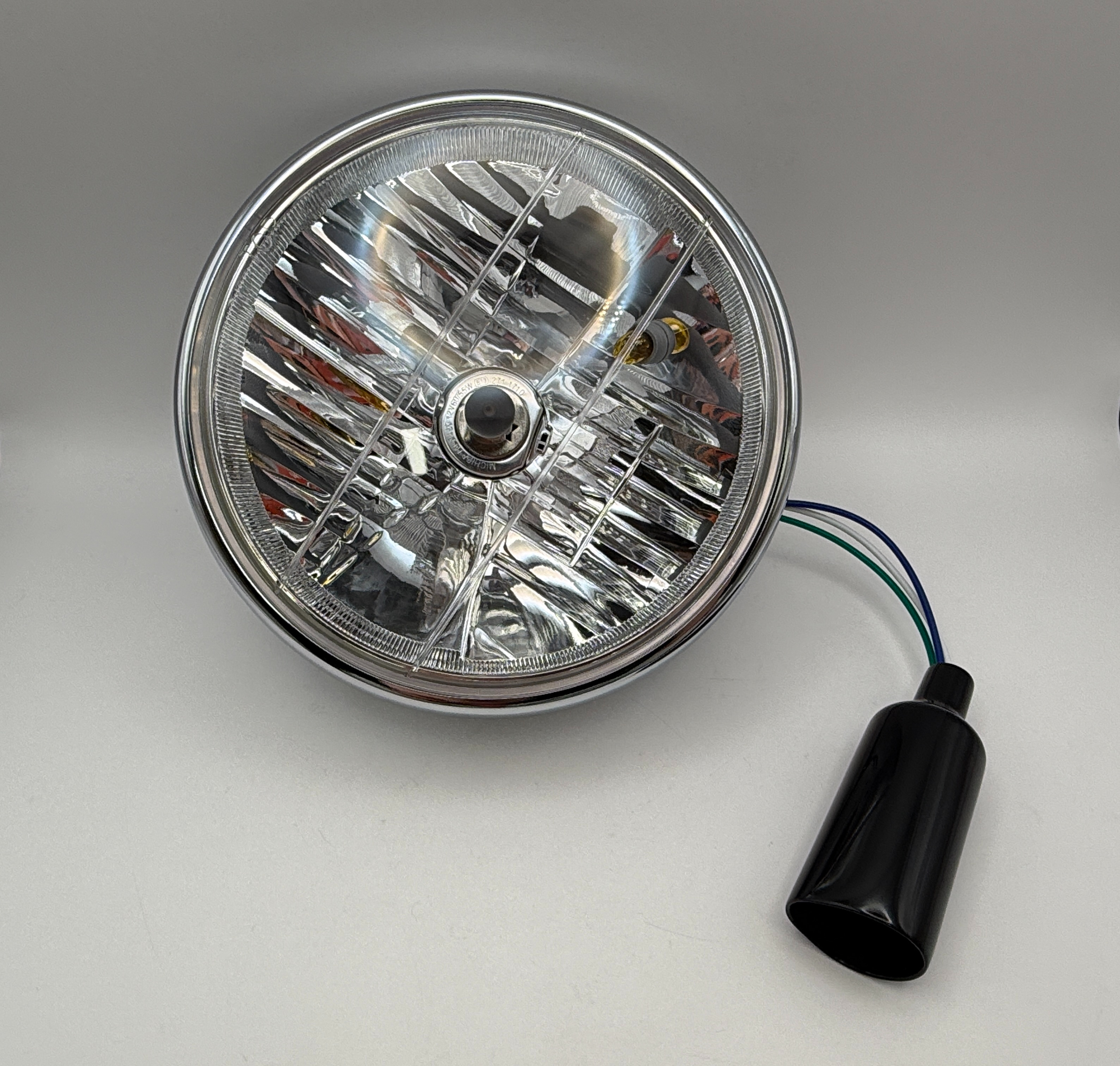 Hendler Headlight Round Chrome Complete Universal 7'' Clear Glass