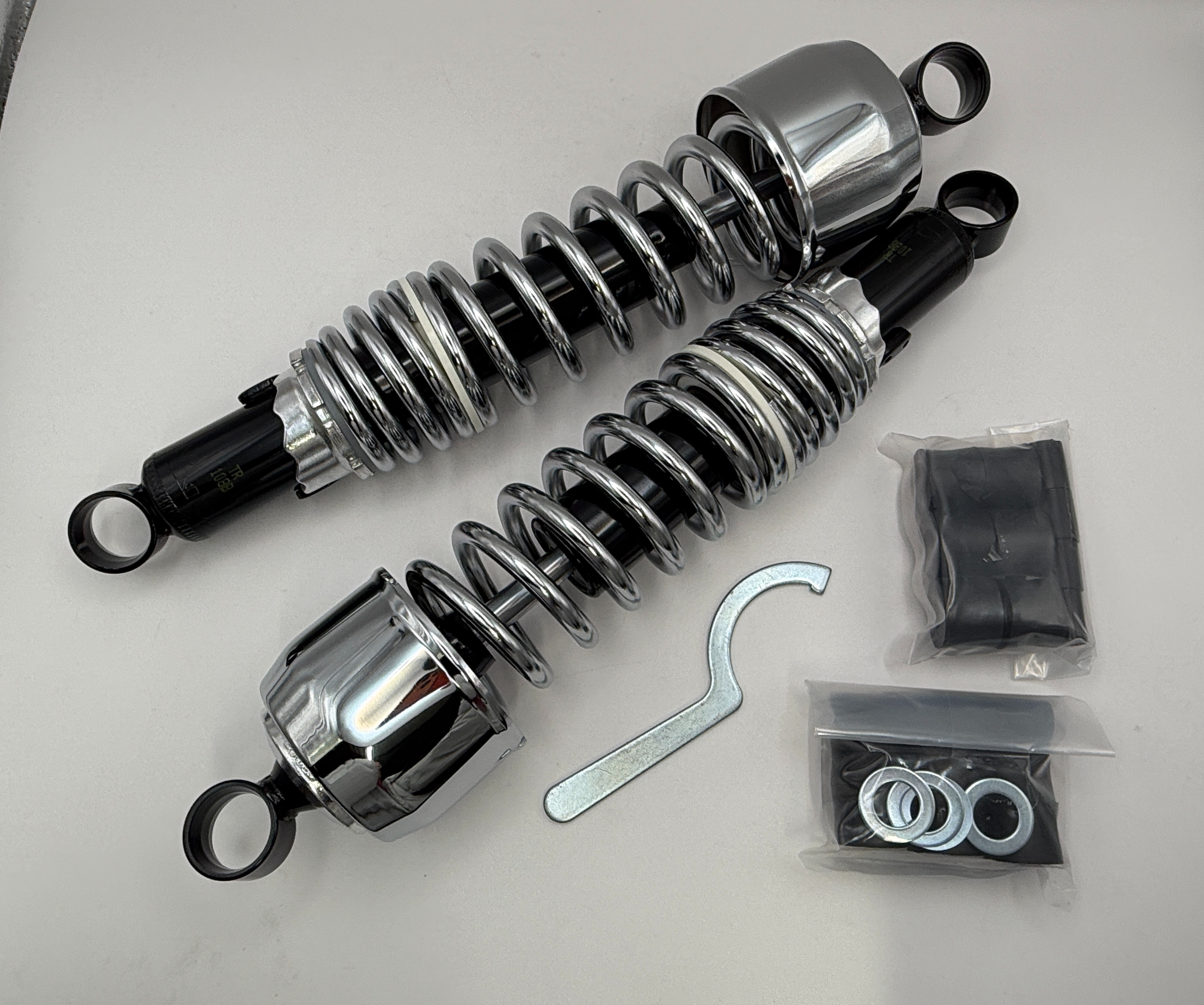 Hendler Shocks 335mm Pin+Pin (Black Body, Chrome Spring & Shroud) Type 1