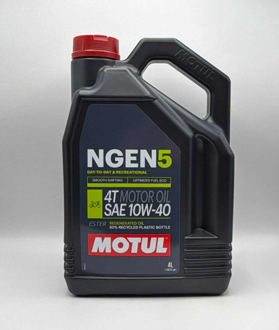 Motul NGEN 5 10w40 4T Next Generation Sustainable Ester Base Synthetic Blend (Upto 75% High Grade Regenerated Oils) API SP, JASO MA2 (2023) (4) (NLA When Out)