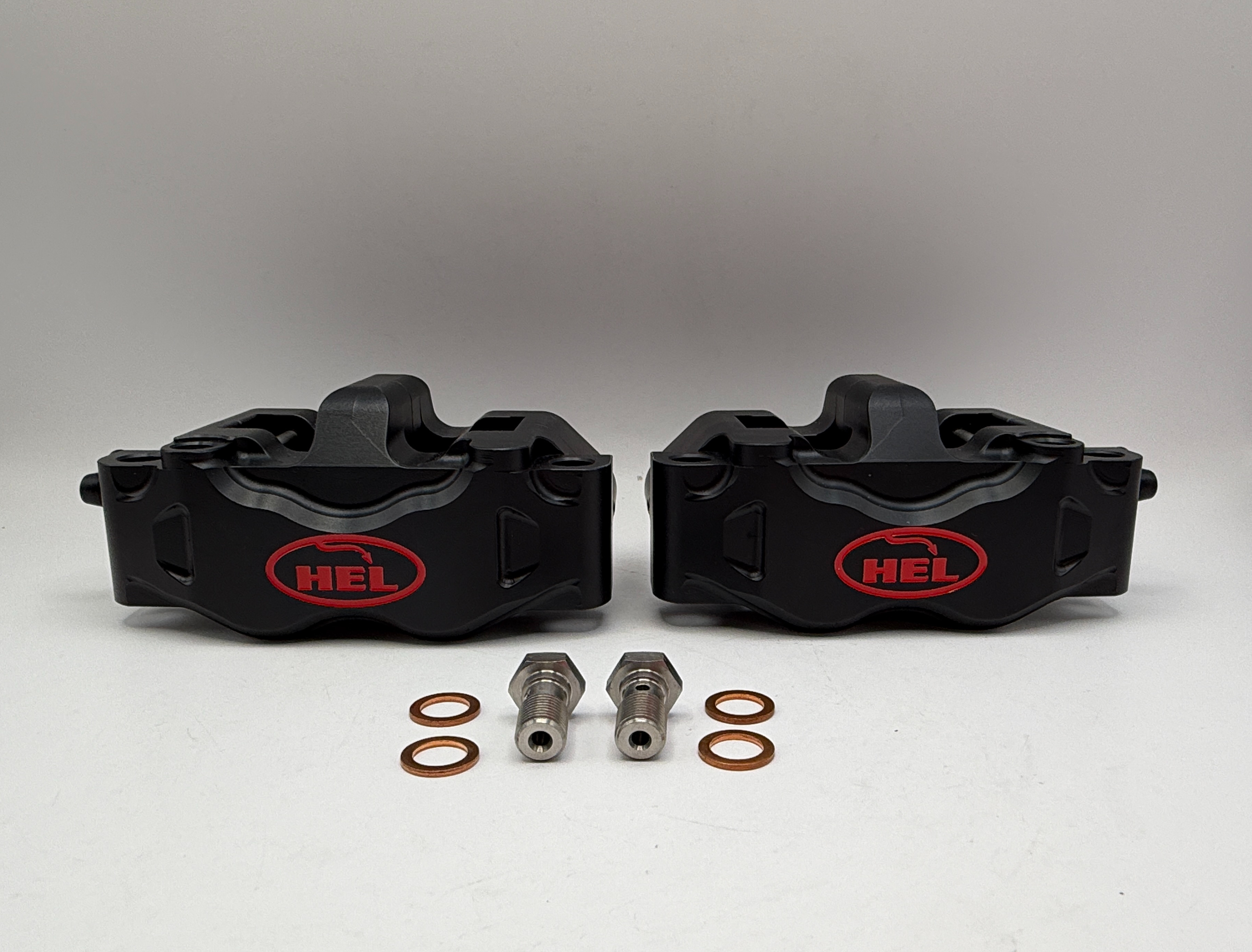 HEL Front Brake Calipers Radial 108mm Mounts Black Pair (Uses 700214 Pads)