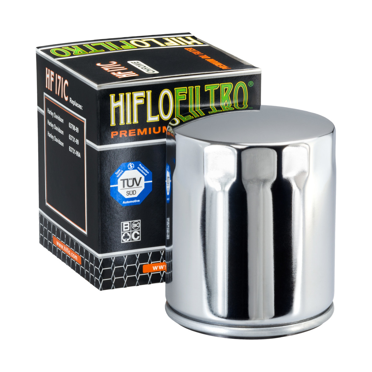 HiFlo Oil Filter Harley Davidson FLHT Electra Glide/Ultra Classic/Tri Glide 00-22 OE Ref.62700296, 63731-99, 63731-99A, 63798-99 - Chrome Oil Filter