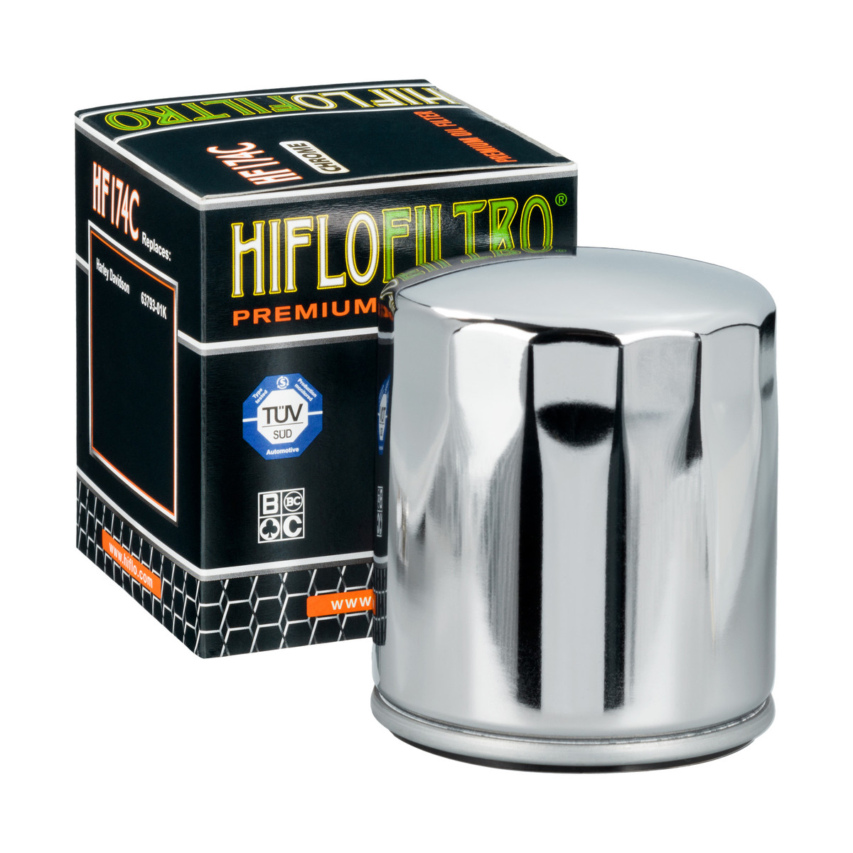 HiFlo Oil Filter Harley Davidson VRSCA V-Rod 02-06, VRSCDX Night Rod 07-17, VRSCF V-Rod Muscle 09-17 OE Ref.63793-01K - Chrome Oil Filter