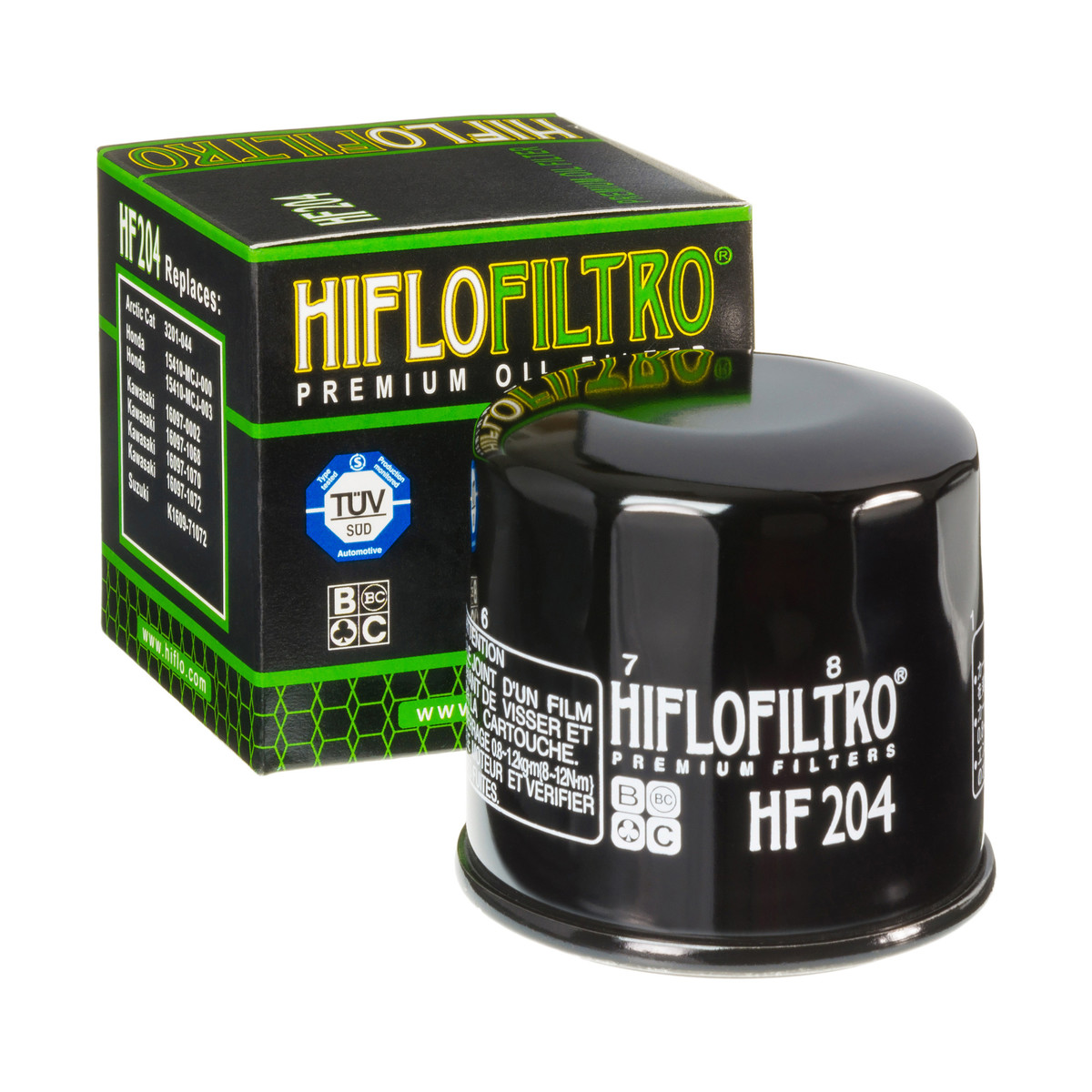 HiFlo Oil Filter HF204 Honda Small Canister 500cc to 1800cc, Kawasaki 500cc to 2000cc, Triumph 600cc to 2000cc, Yamaha 300cc to 1900cc - Black Oil Filter